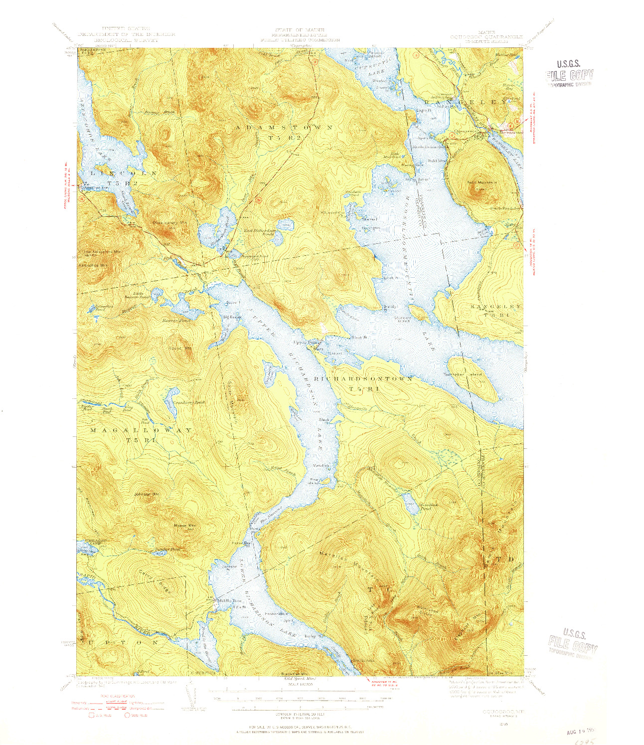 USGS 1:62500-SCALE QUADRANGLE FOR OQUOSSOC, ME 1940