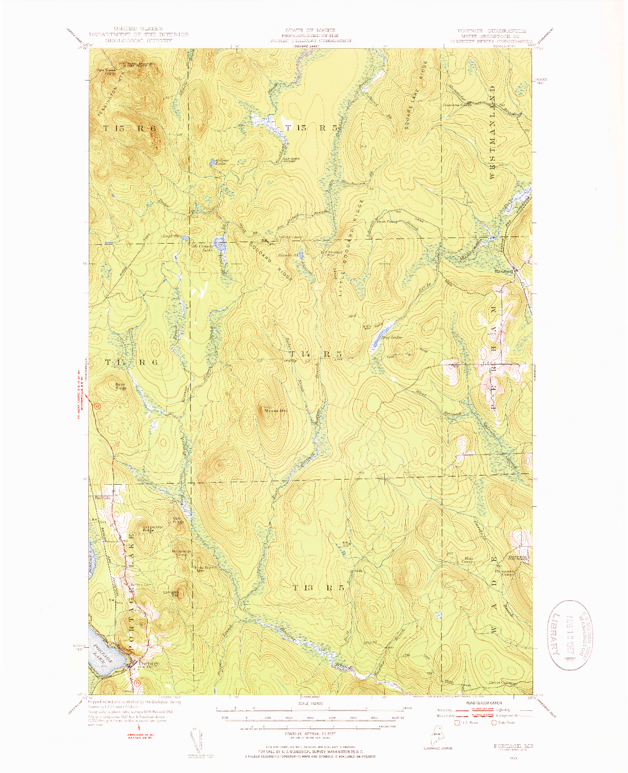 USGS 1:62500-SCALE QUADRANGLE FOR PORTAGE, ME 1953