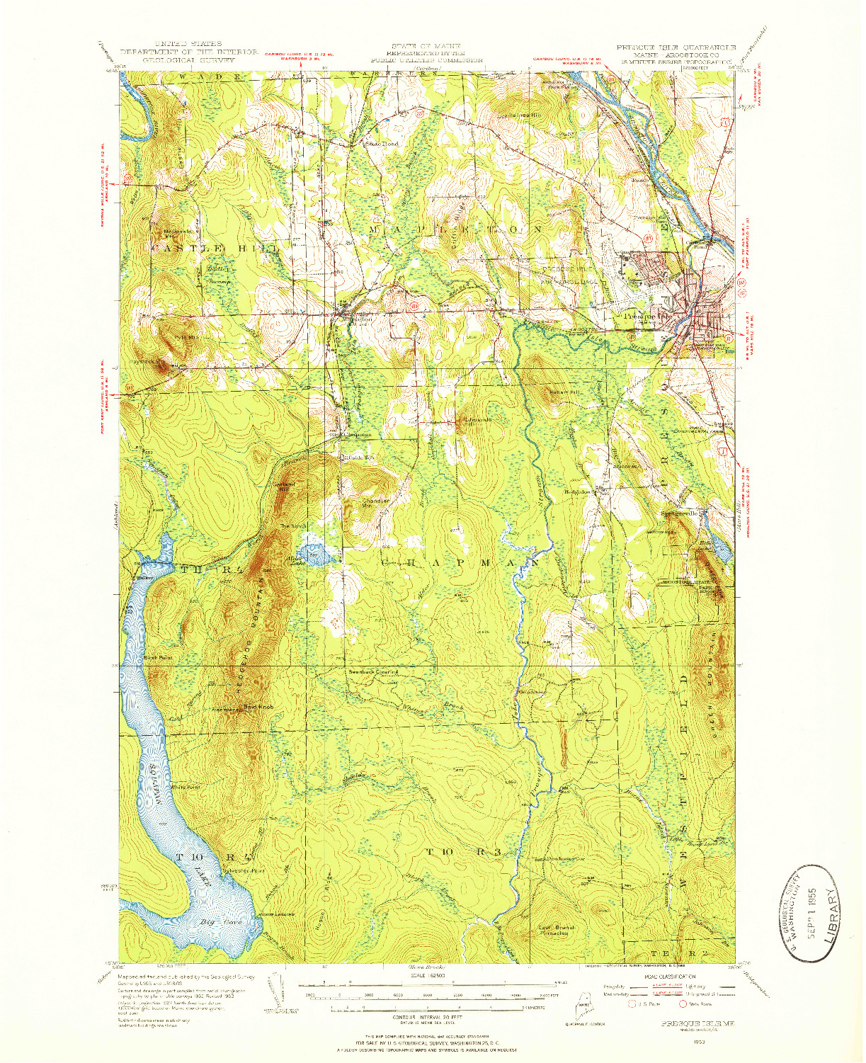 USGS 1:62500-SCALE QUADRANGLE FOR PRESQUE ISLE, ME 1953