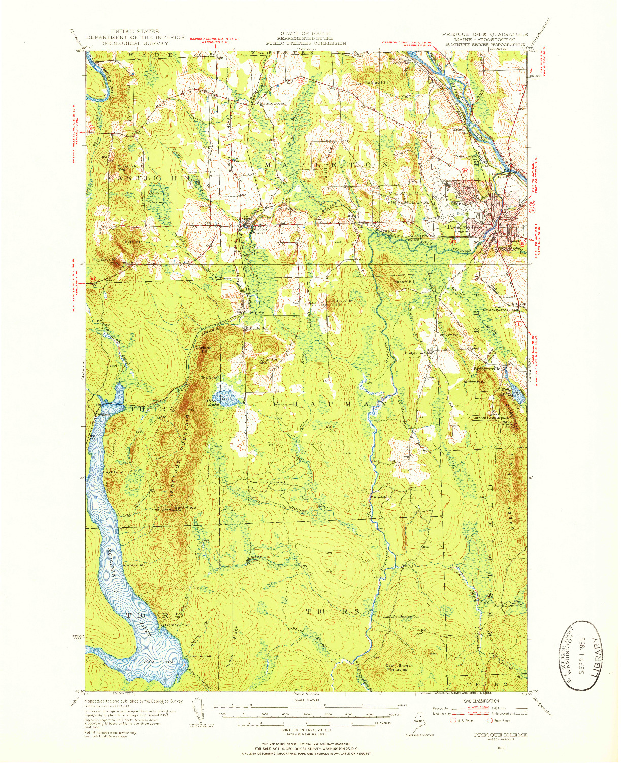 USGS 1:62500-SCALE QUADRANGLE FOR PRESQUE ISLE, ME 1953