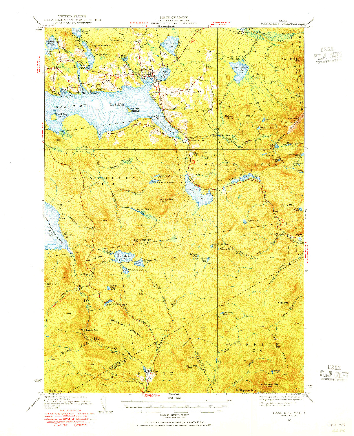 USGS 1:62500-SCALE QUADRANGLE FOR RANGELEY, ME 1949