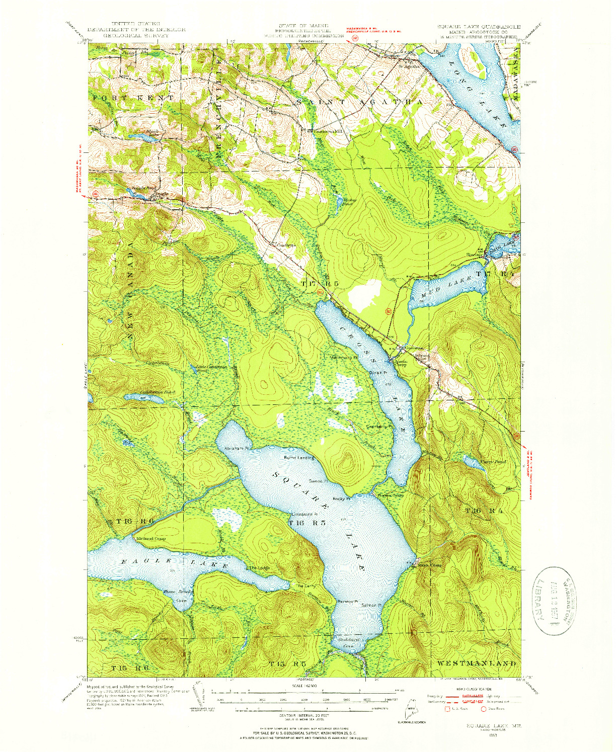 USGS 1:62500-SCALE QUADRANGLE FOR SQUARE LAKE, ME 1953