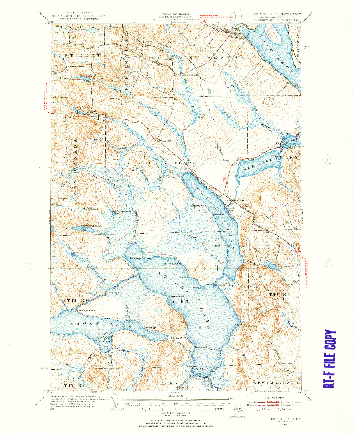 USGS 1:62500-SCALE QUADRANGLE FOR SQUARE LAKE, ME 1953