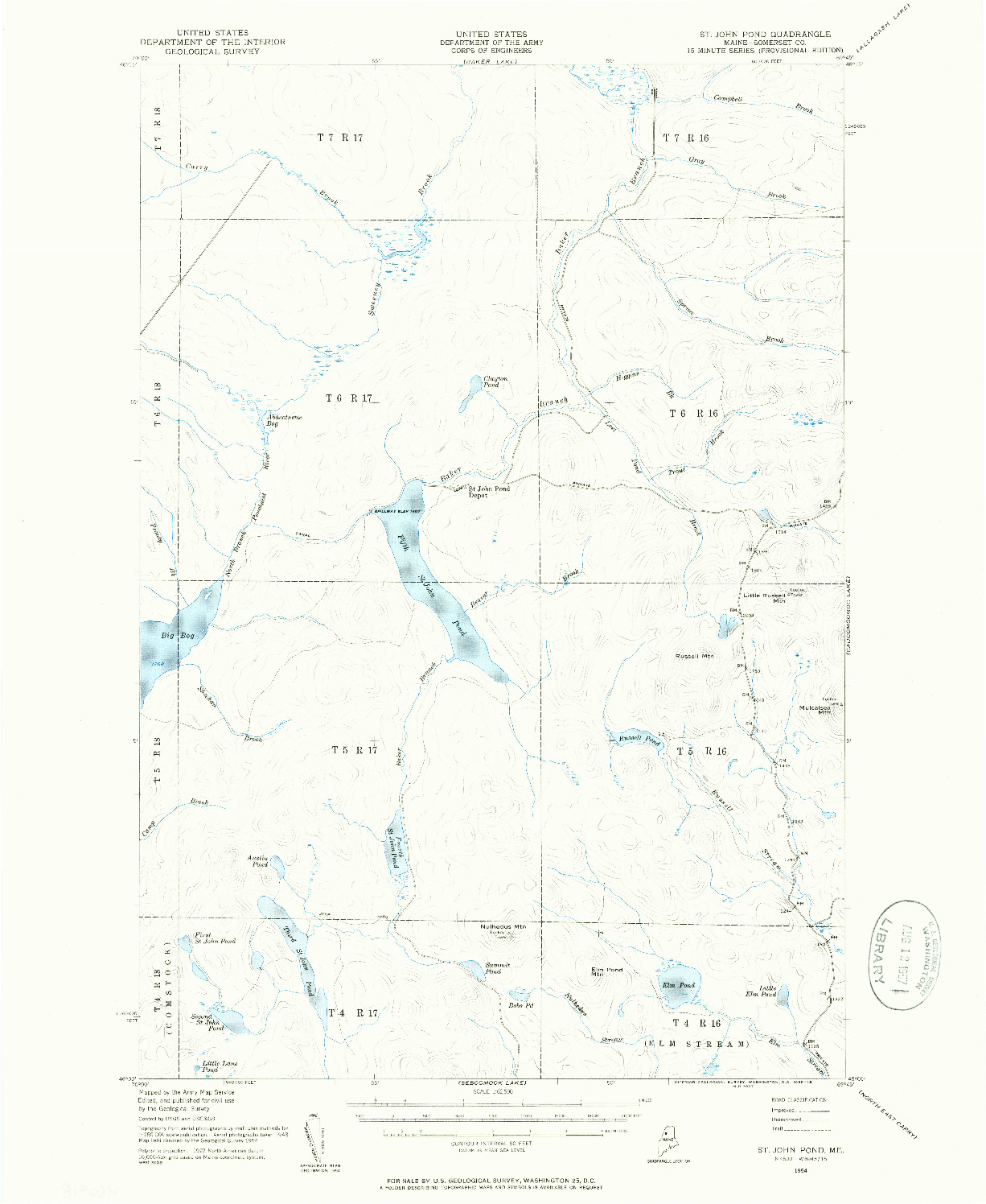 USGS 1:62500-SCALE QUADRANGLE FOR ST. JOHN POND, ME 1954