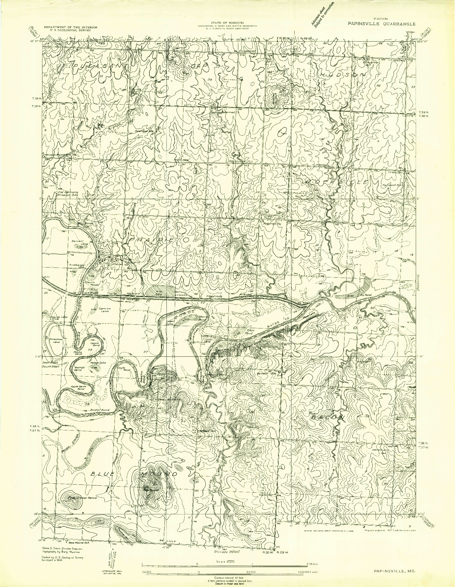 USGS 1:24000-SCALE QUADRANGLE FOR PAPINSVILLE, MO 1934