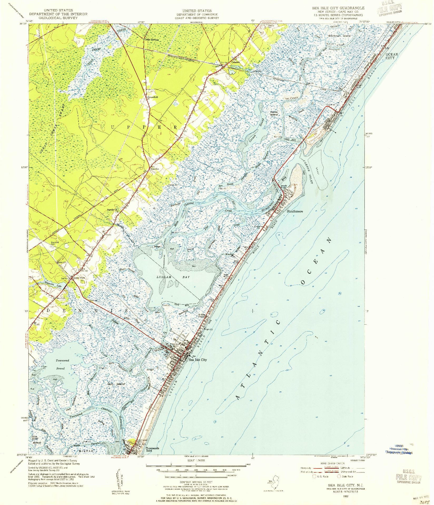 USGS 1:24000-SCALE QUADRANGLE FOR SEA ISLE CITY, NJ 1952