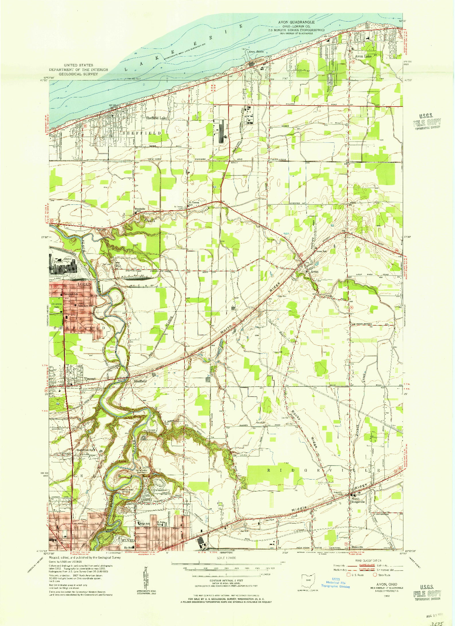 USGS 1:24000-SCALE QUADRANGLE FOR AVON, OH 1953