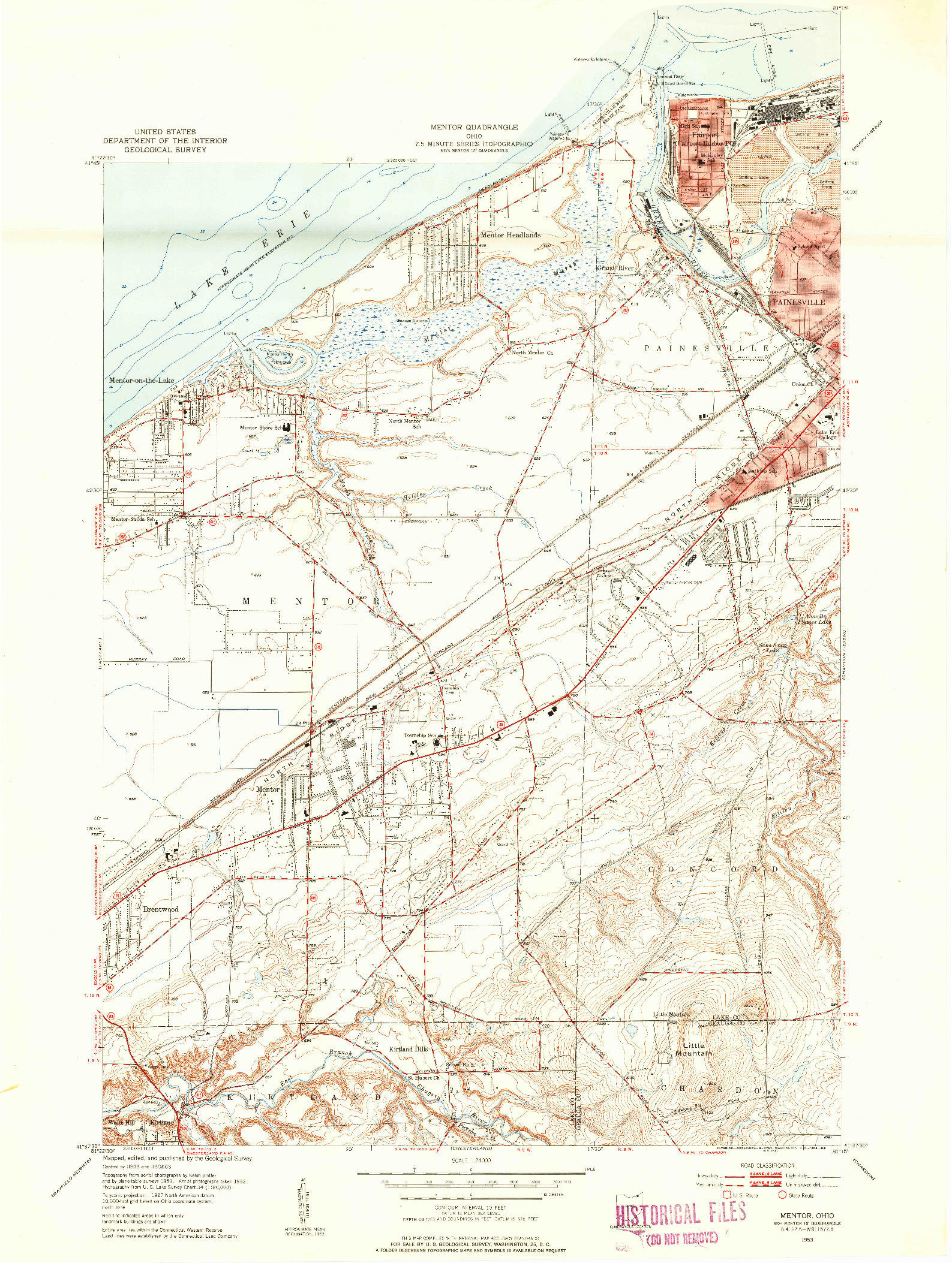USGS 1:24000-SCALE QUADRANGLE FOR MENTOR, OH 1953