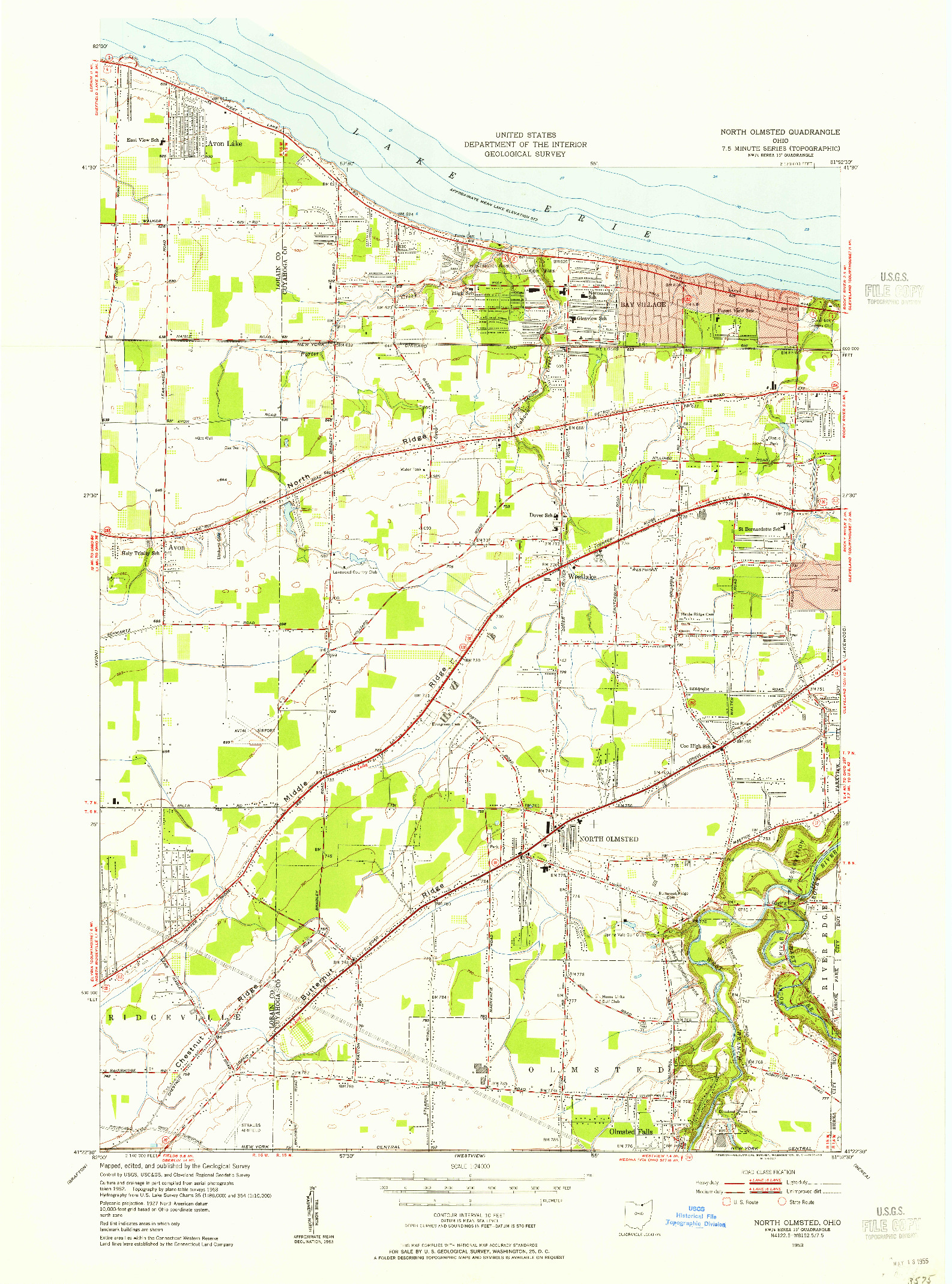 USGS 1:24000-SCALE QUADRANGLE FOR NORTH OLMSTED, OH 1953