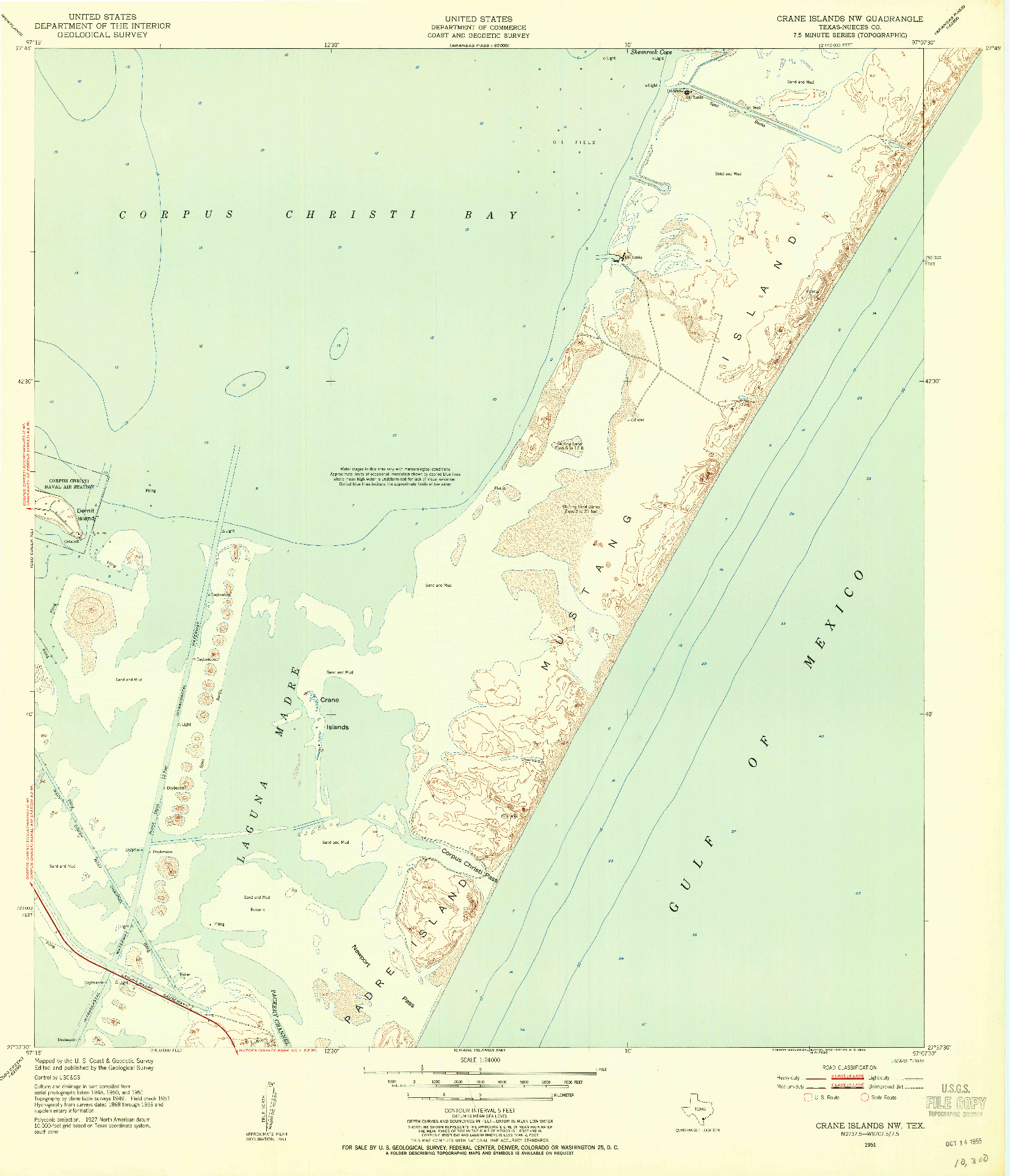 USGS 1:24000-SCALE QUADRANGLE FOR CRANE ISLANDS NW, TX 1951