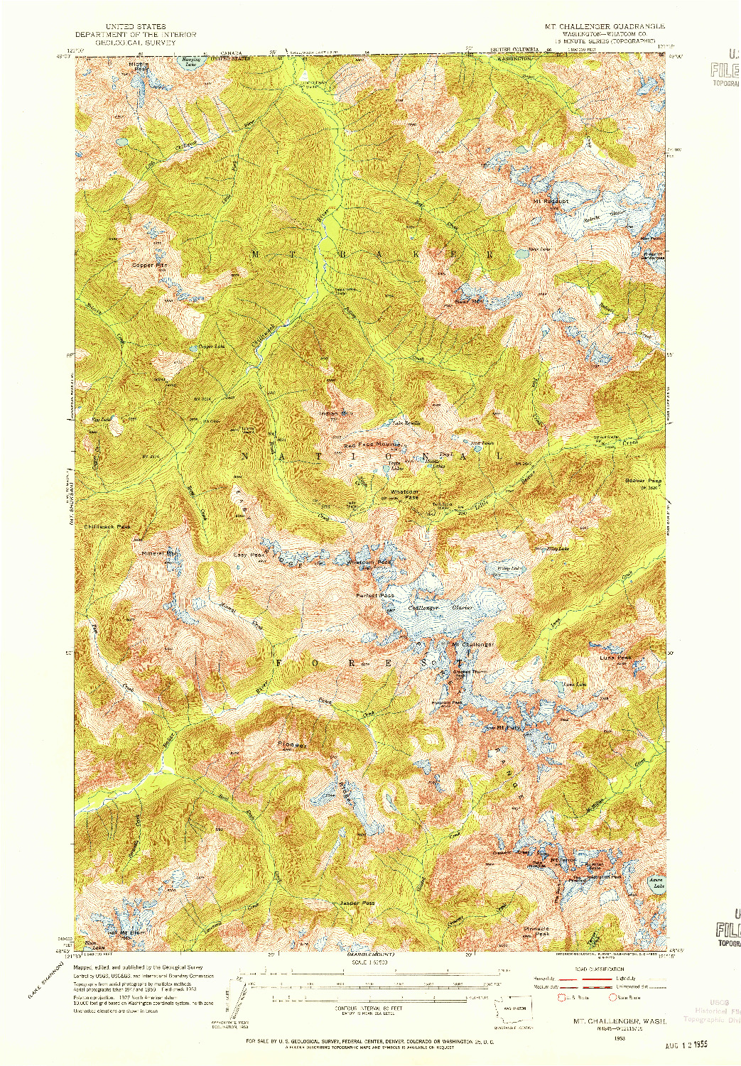 USGS 1:62500-SCALE QUADRANGLE FOR MT CHALLENGER, WA 1953