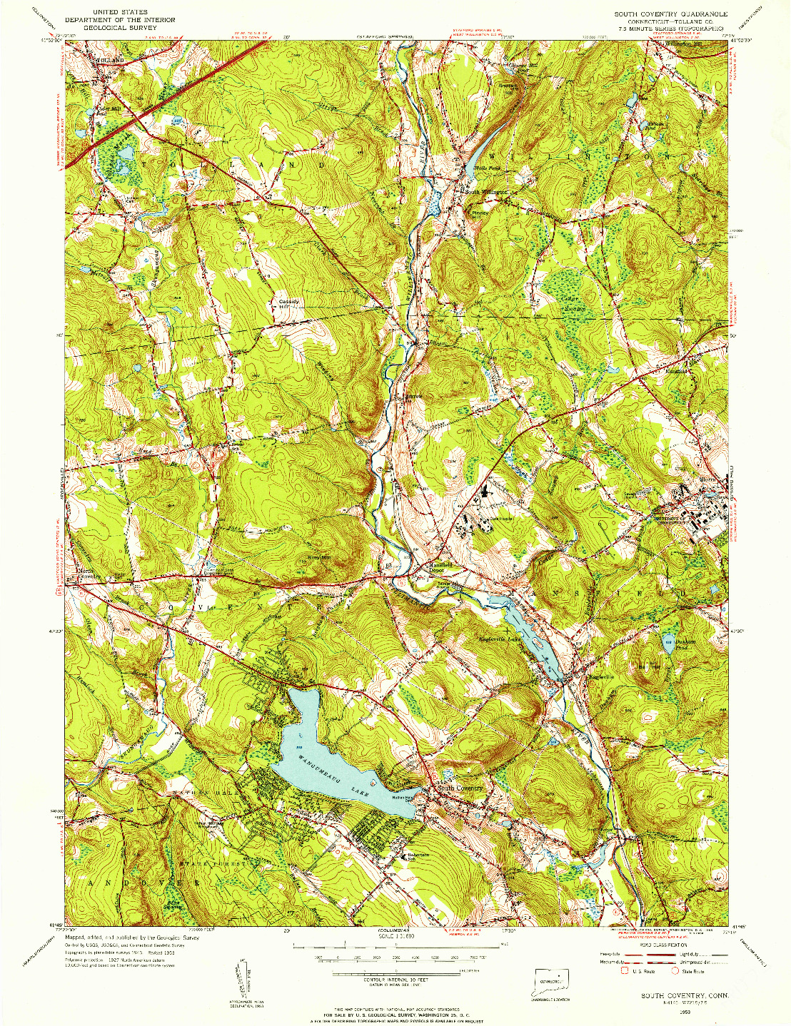 USGS 1:31680-SCALE QUADRANGLE FOR SOUTH COVENTRY, CT 1953