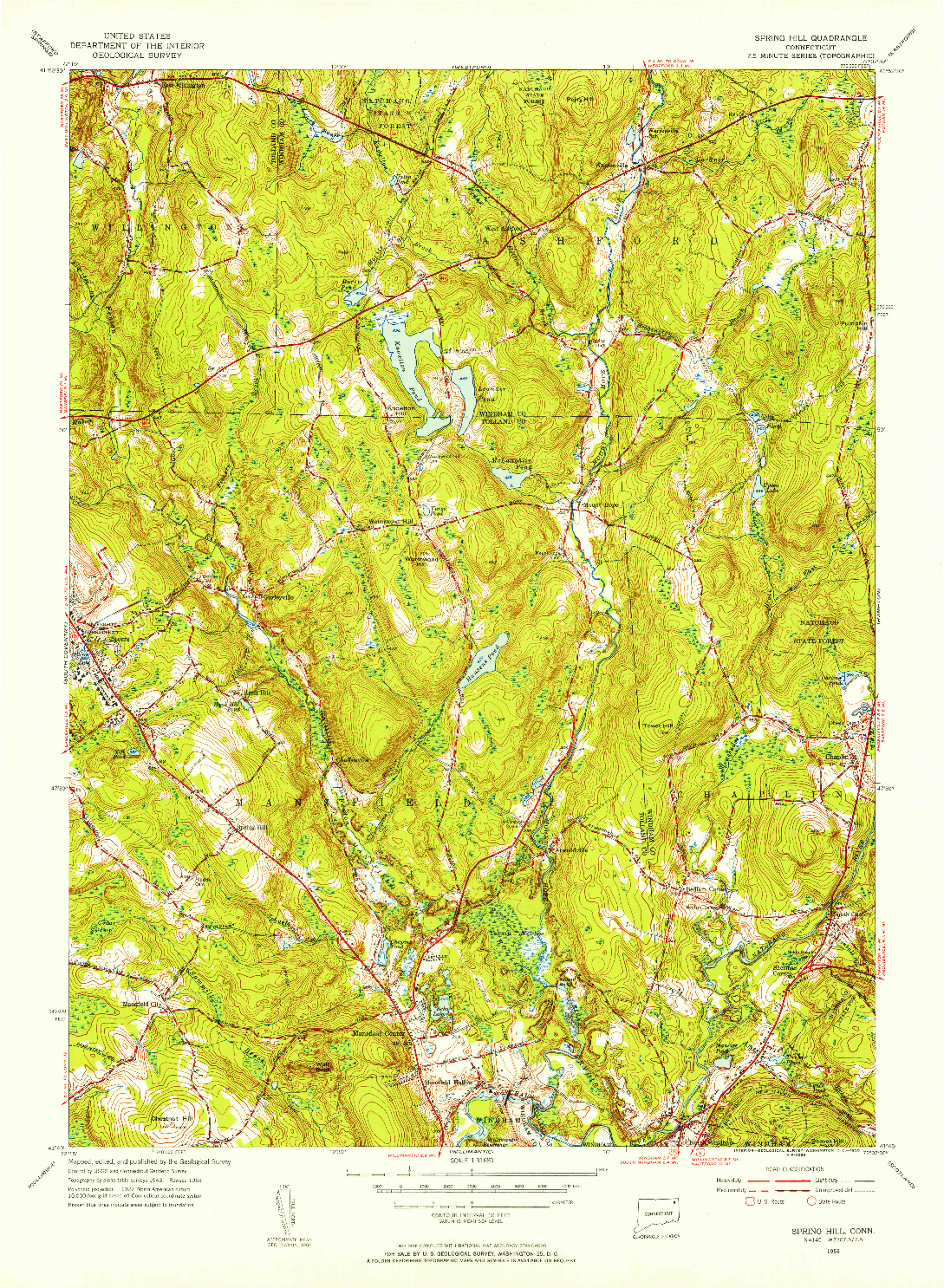 USGS 1:31680-SCALE QUADRANGLE FOR SPRING HILL, CT 1953