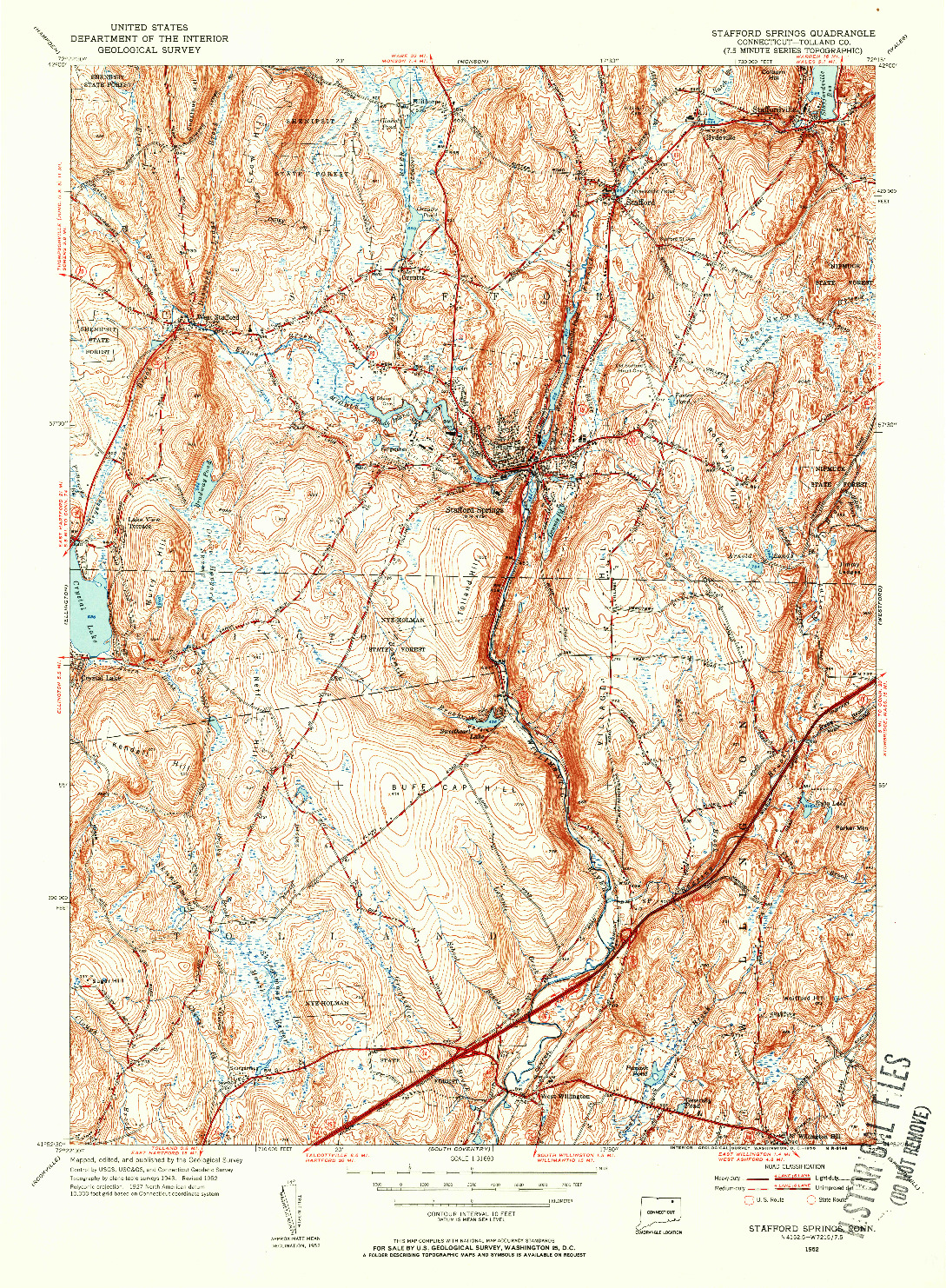 USGS 1:31680-SCALE QUADRANGLE FOR STAFFORD SPRINGS, CT 1952