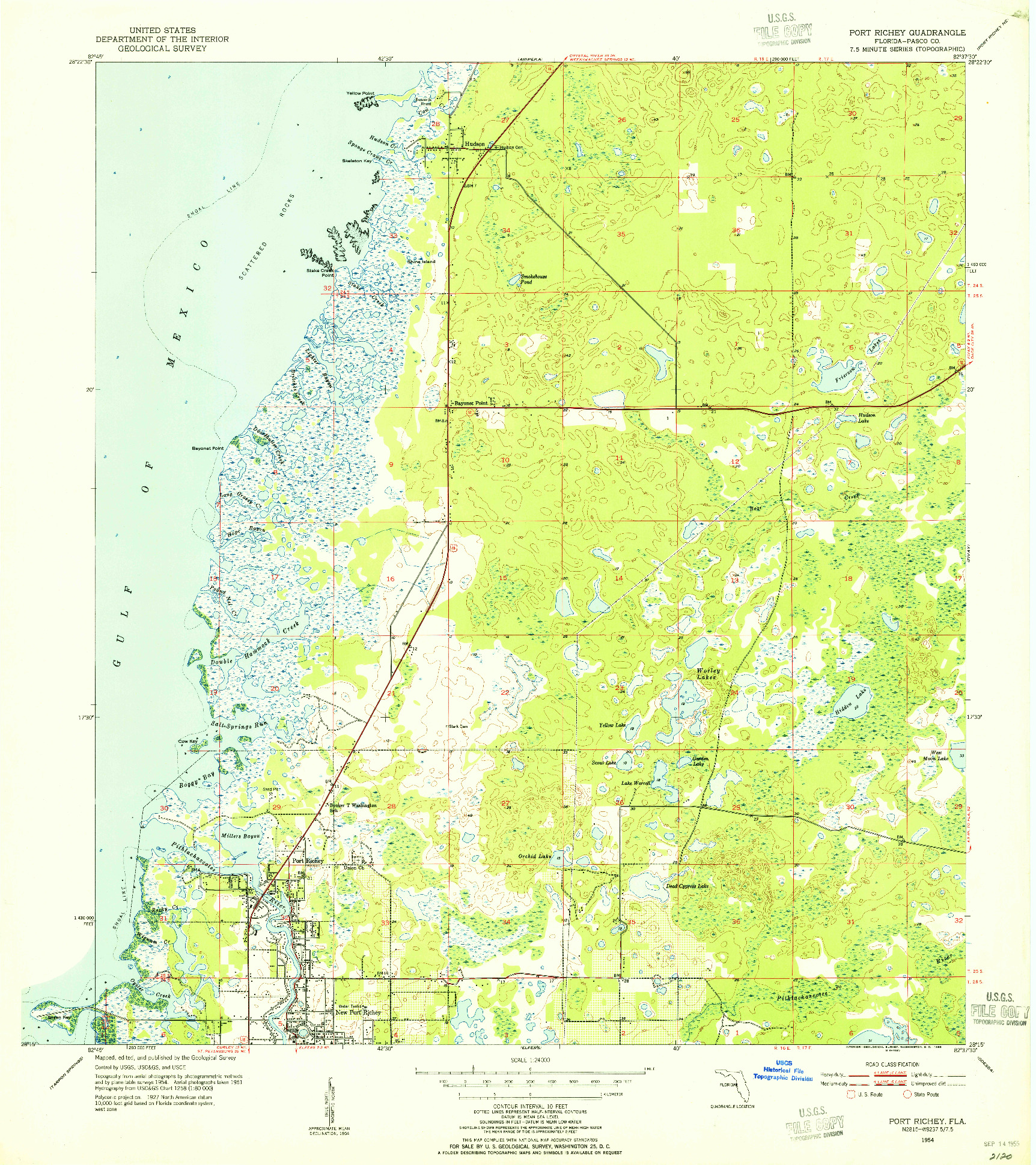 USGS 1:24000-SCALE QUADRANGLE FOR PORT RICHEY, FL 1954
