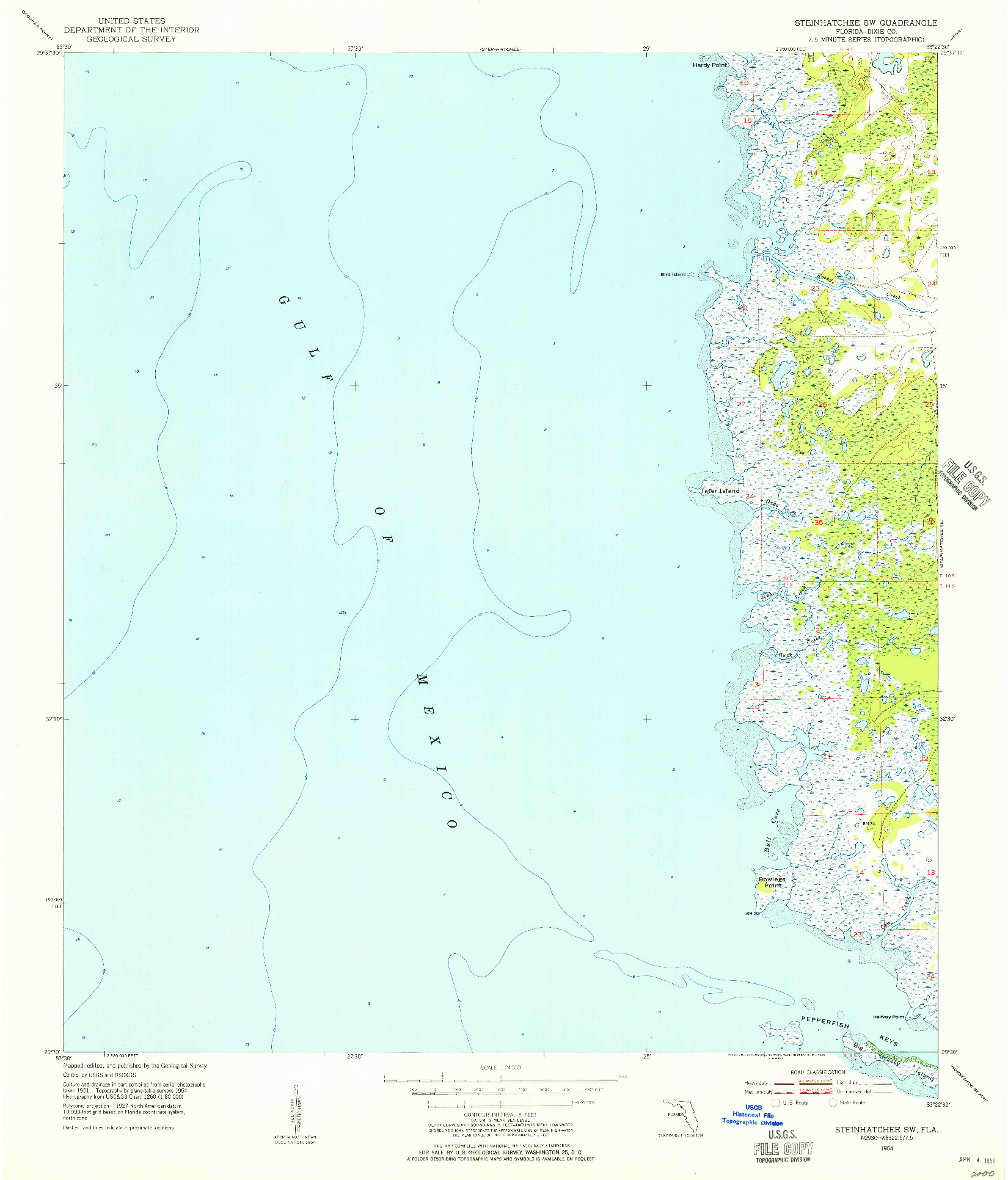 USGS 1:24000-SCALE QUADRANGLE FOR STEINHATCHEE SW, FL 1954