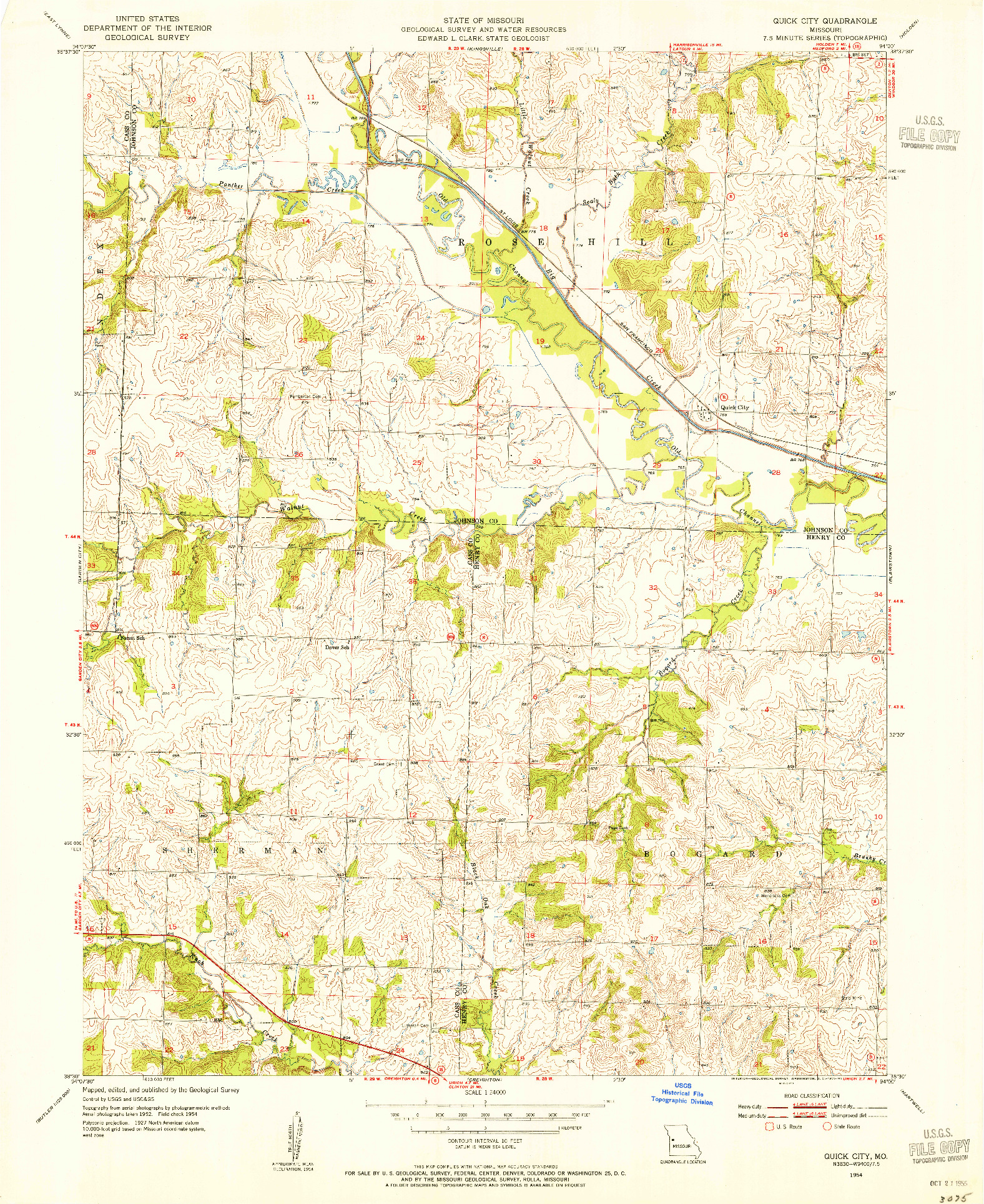 USGS 1:24000-SCALE QUADRANGLE FOR QUICK CITY, MO 1954