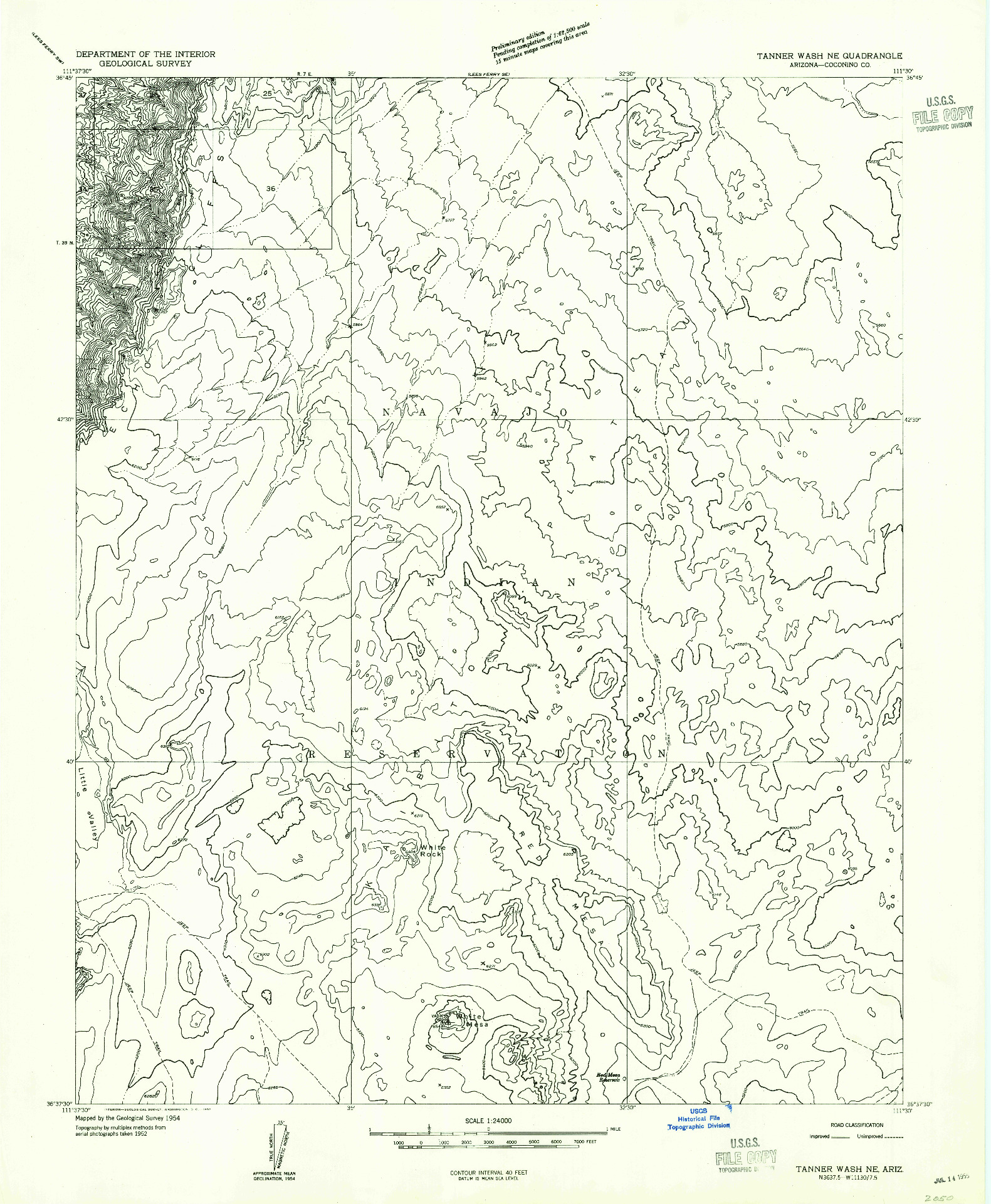USGS 1:24000-SCALE QUADRANGLE FOR TANNER WASH NE, AZ 1955