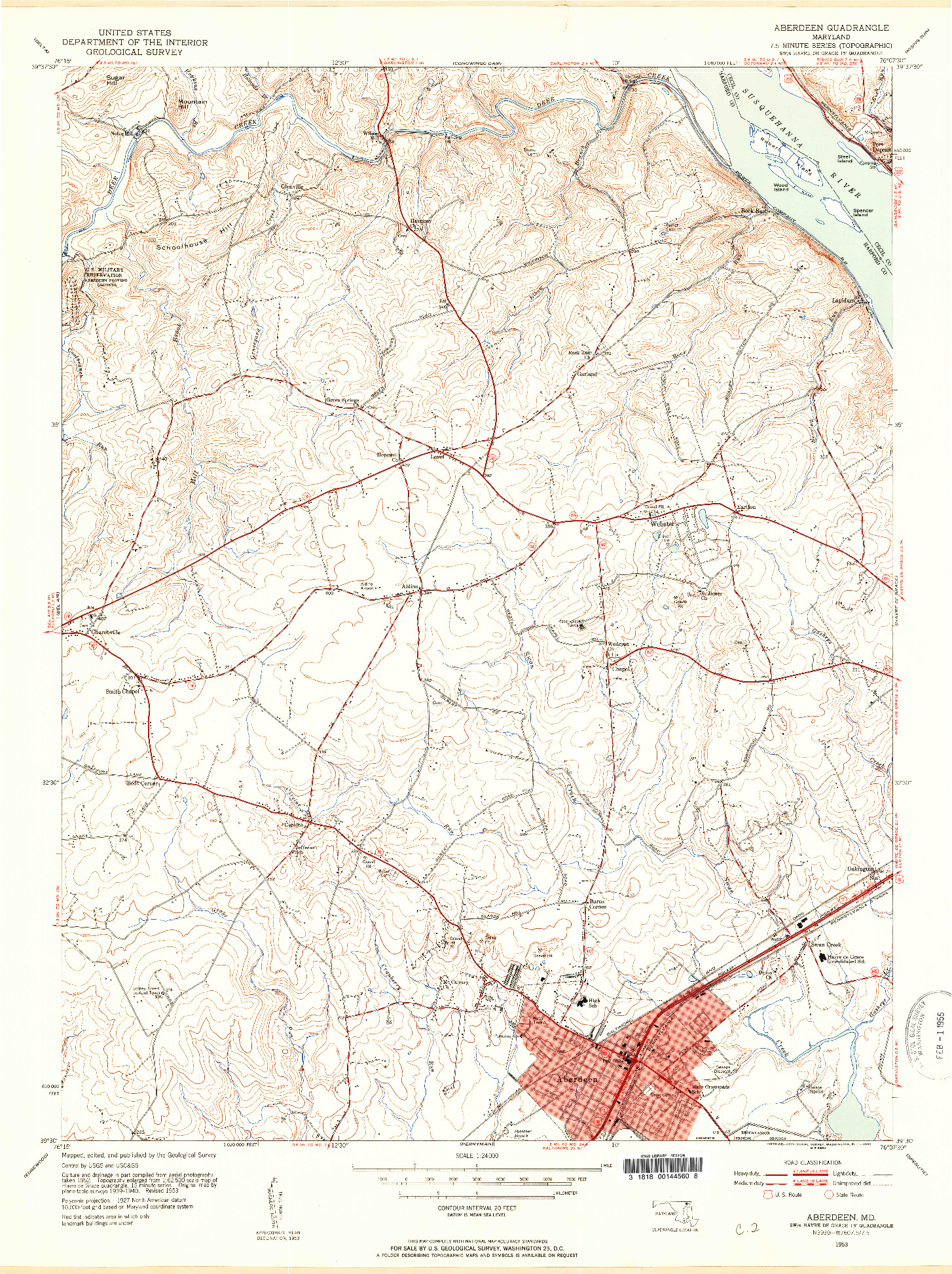 USGS 1:24000-SCALE QUADRANGLE FOR ABERDEEN, MD 1953