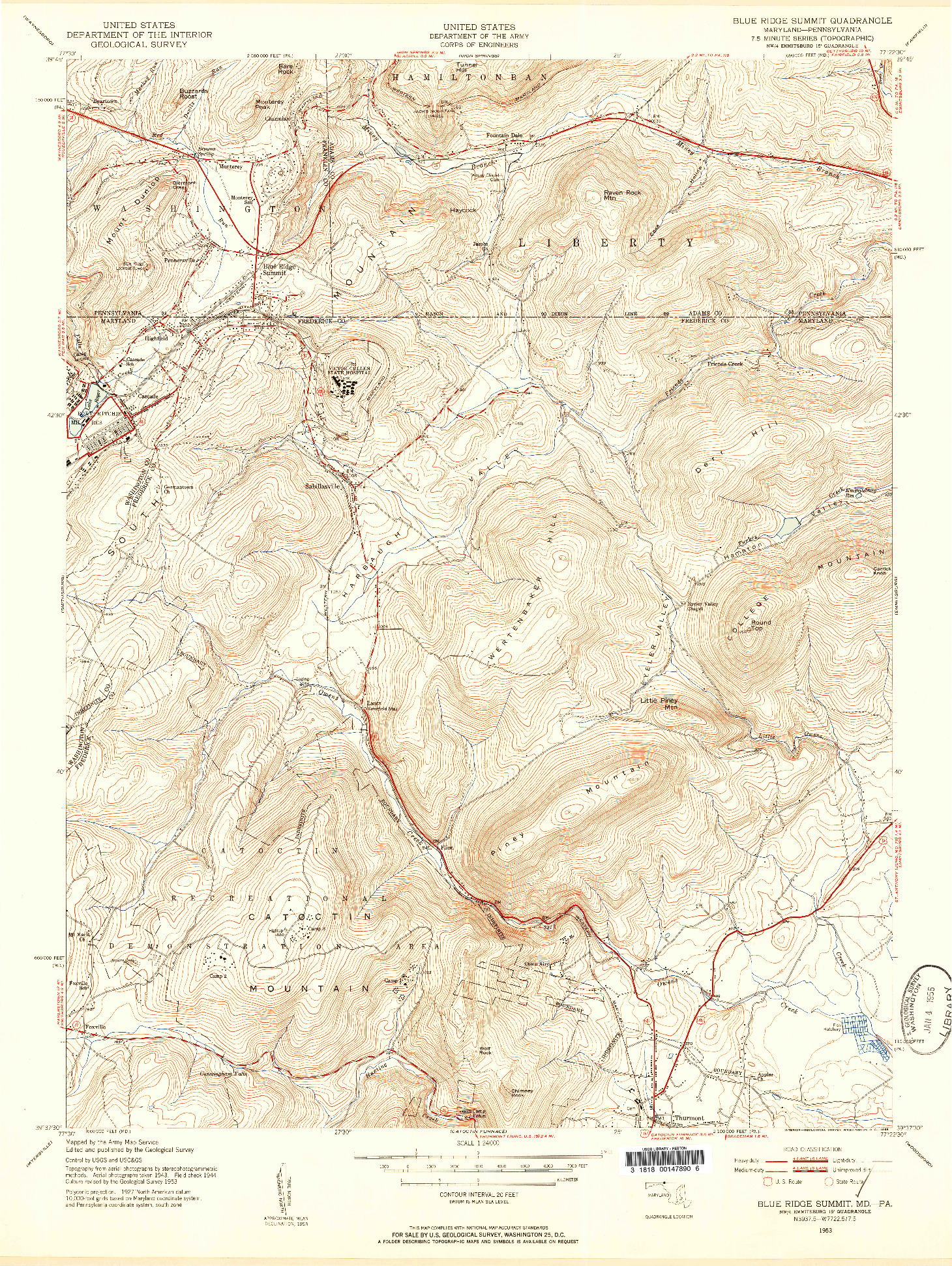 USGS 1:24000-SCALE QUADRANGLE FOR BLUE RIDGE SUMMIT, MD 1953