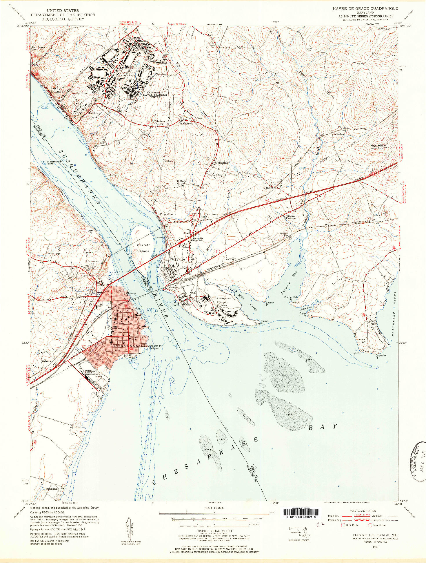 USGS 1:24000-SCALE QUADRANGLE FOR HAVRE DE GRACE, MD 1953