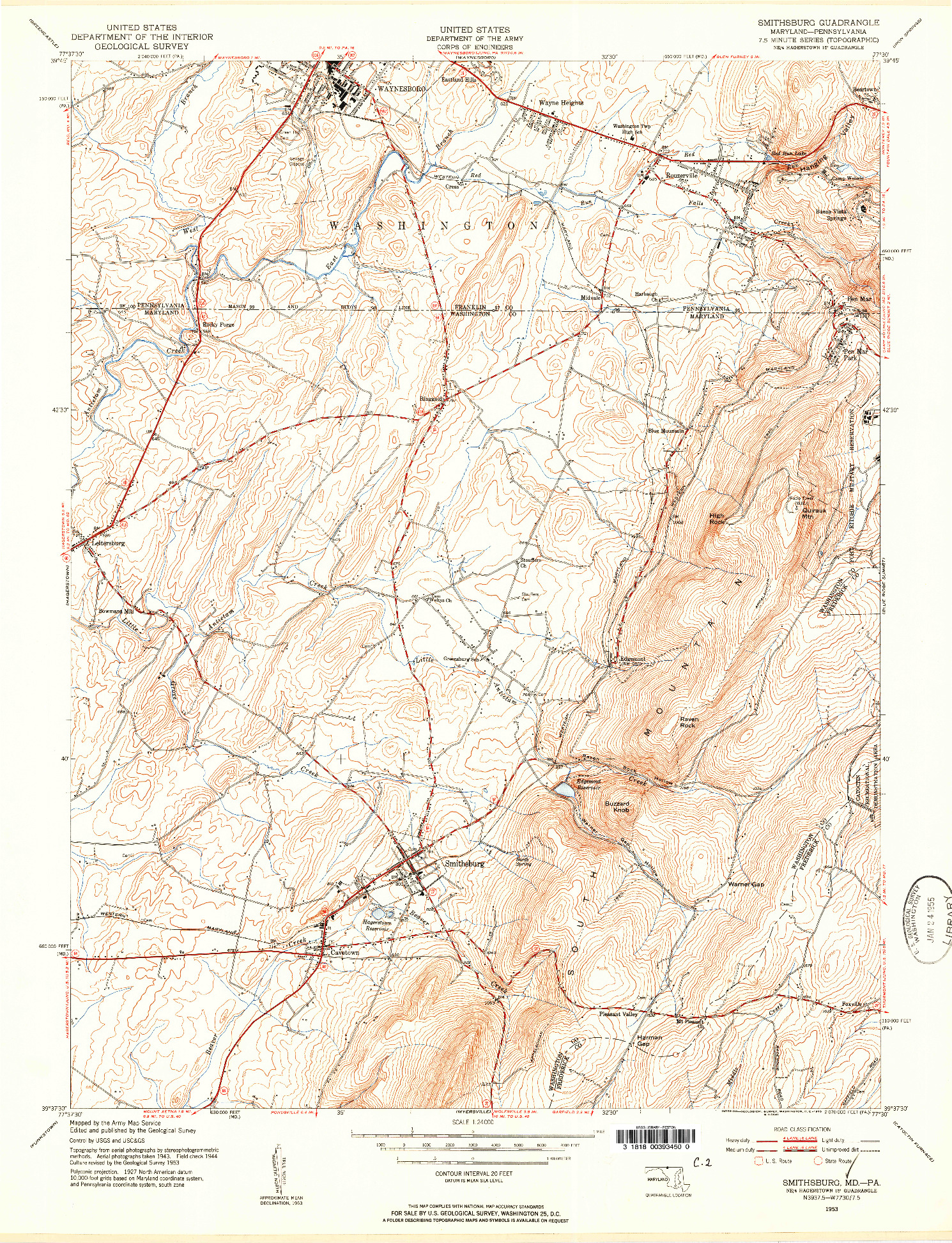 USGS 1:24000-SCALE QUADRANGLE FOR SMITHSBURG, MD 1953