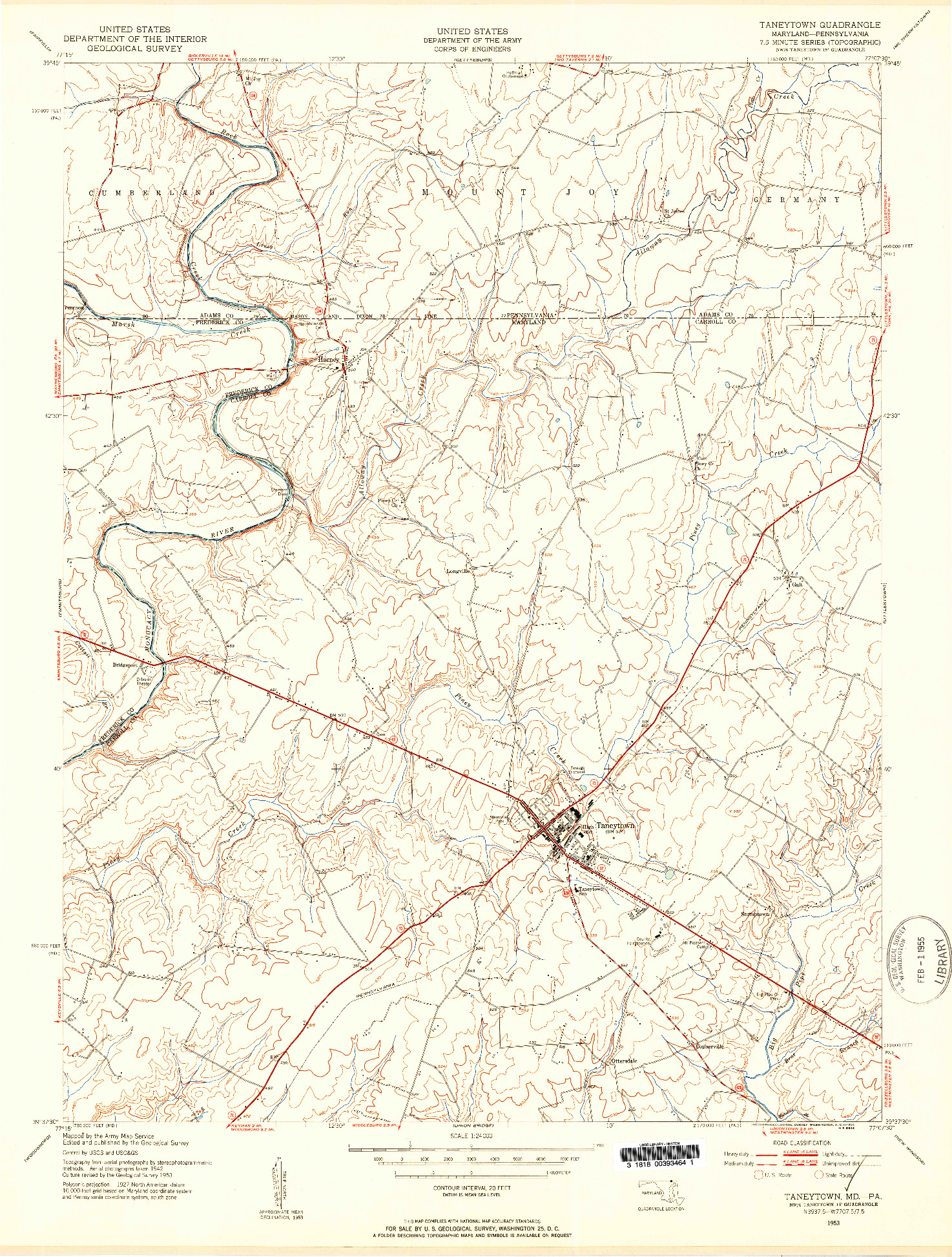 USGS 1:24000-SCALE QUADRANGLE FOR TANEYTOWN, MD 1953