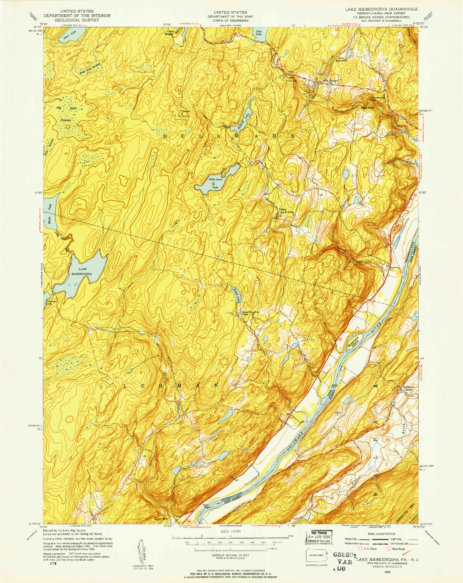 USGS 1:24000-SCALE QUADRANGLE FOR LAKE MASKENOZHA, PA 1954