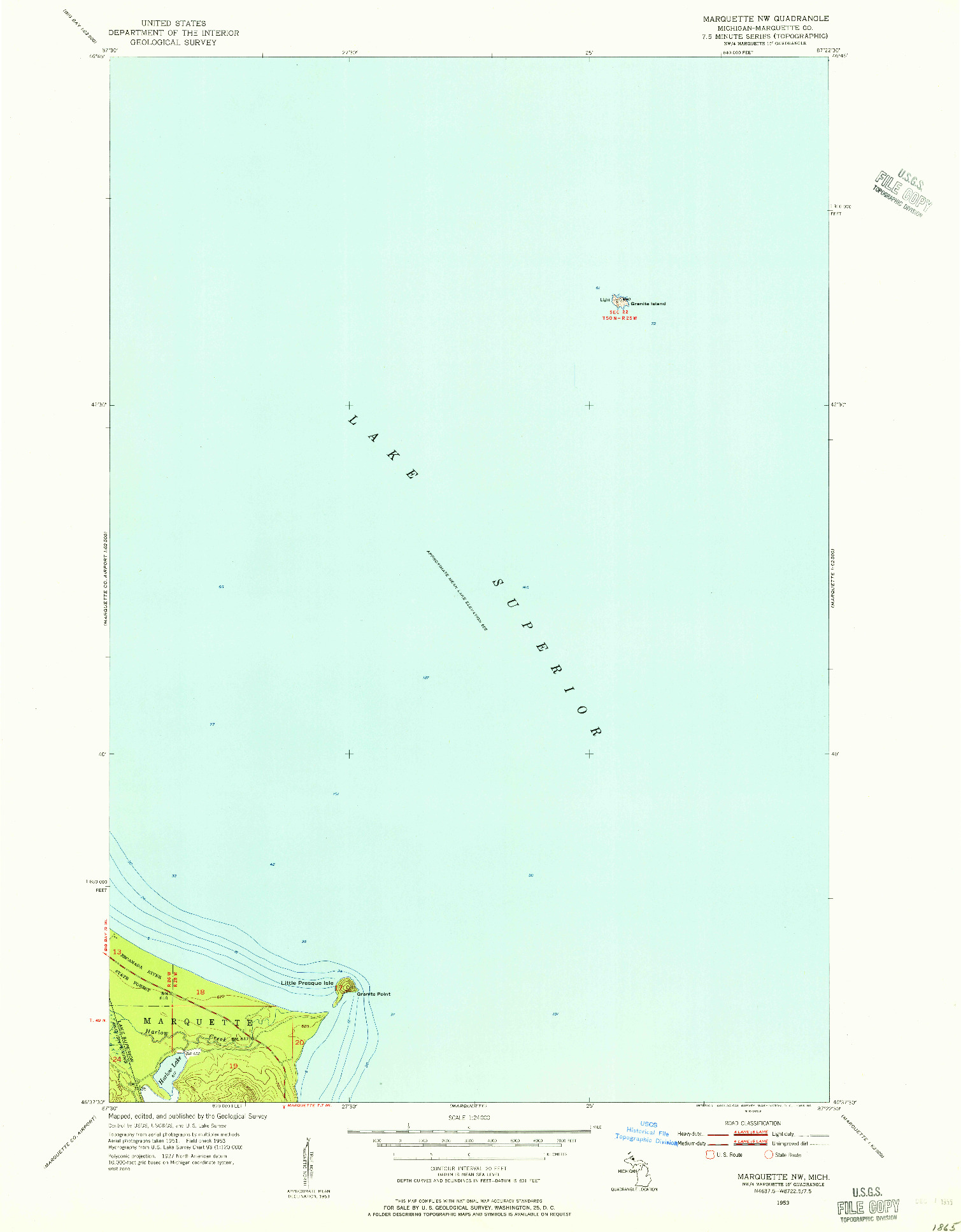 USGS 1:24000-SCALE QUADRANGLE FOR MARQUETTE NW, MI 1953