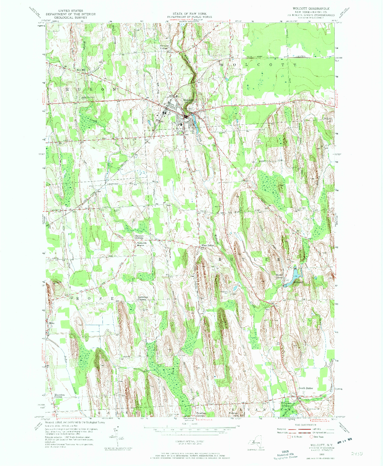 USGS 1:24000-SCALE QUADRANGLE FOR WOLCOTT, NY 1953