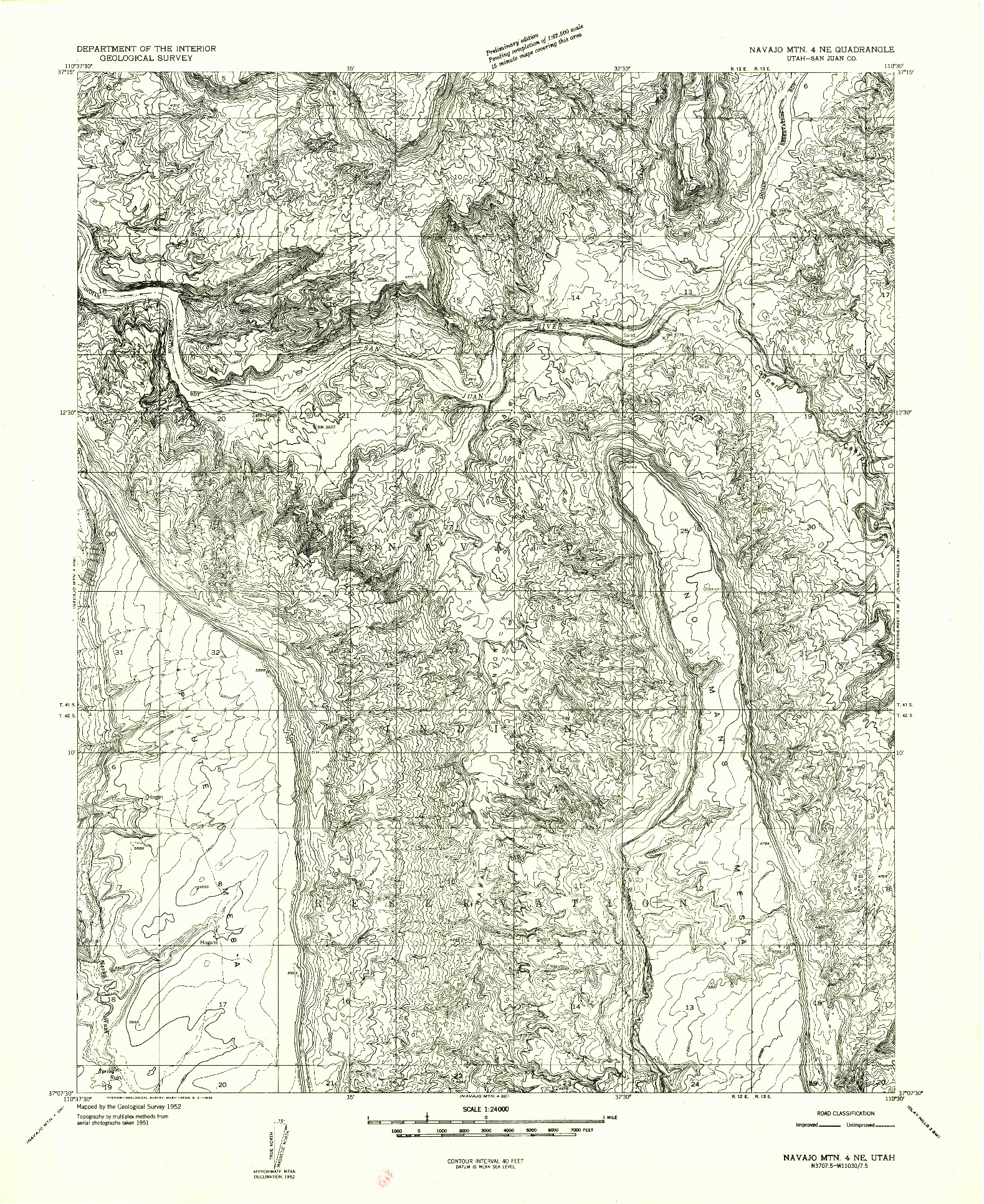 USGS 1:24000-SCALE QUADRANGLE FOR NAVAJO MOUNTAIN 4 NE, UT 1952
