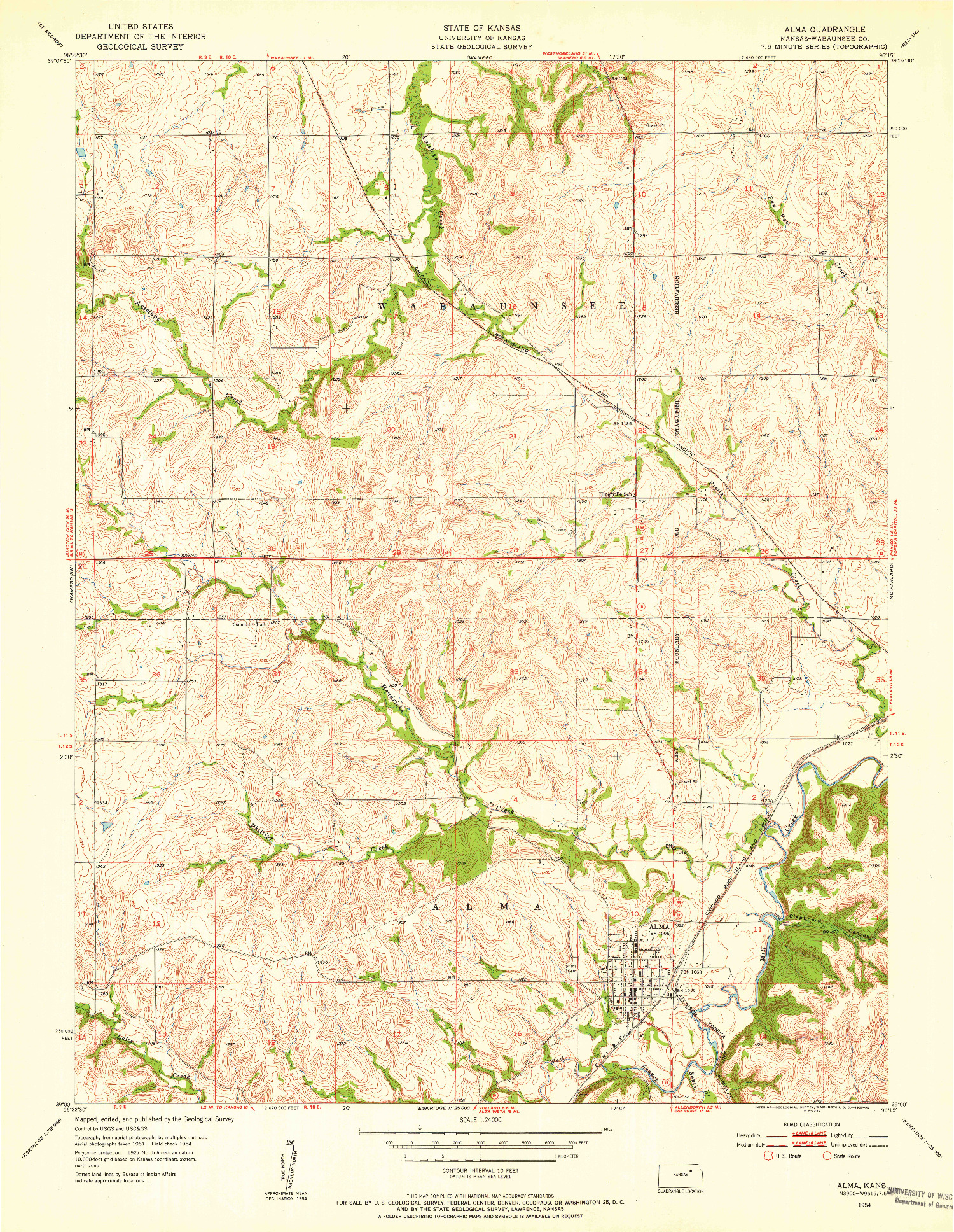 USGS 1:24000-SCALE QUADRANGLE FOR ALMA, KS 1954