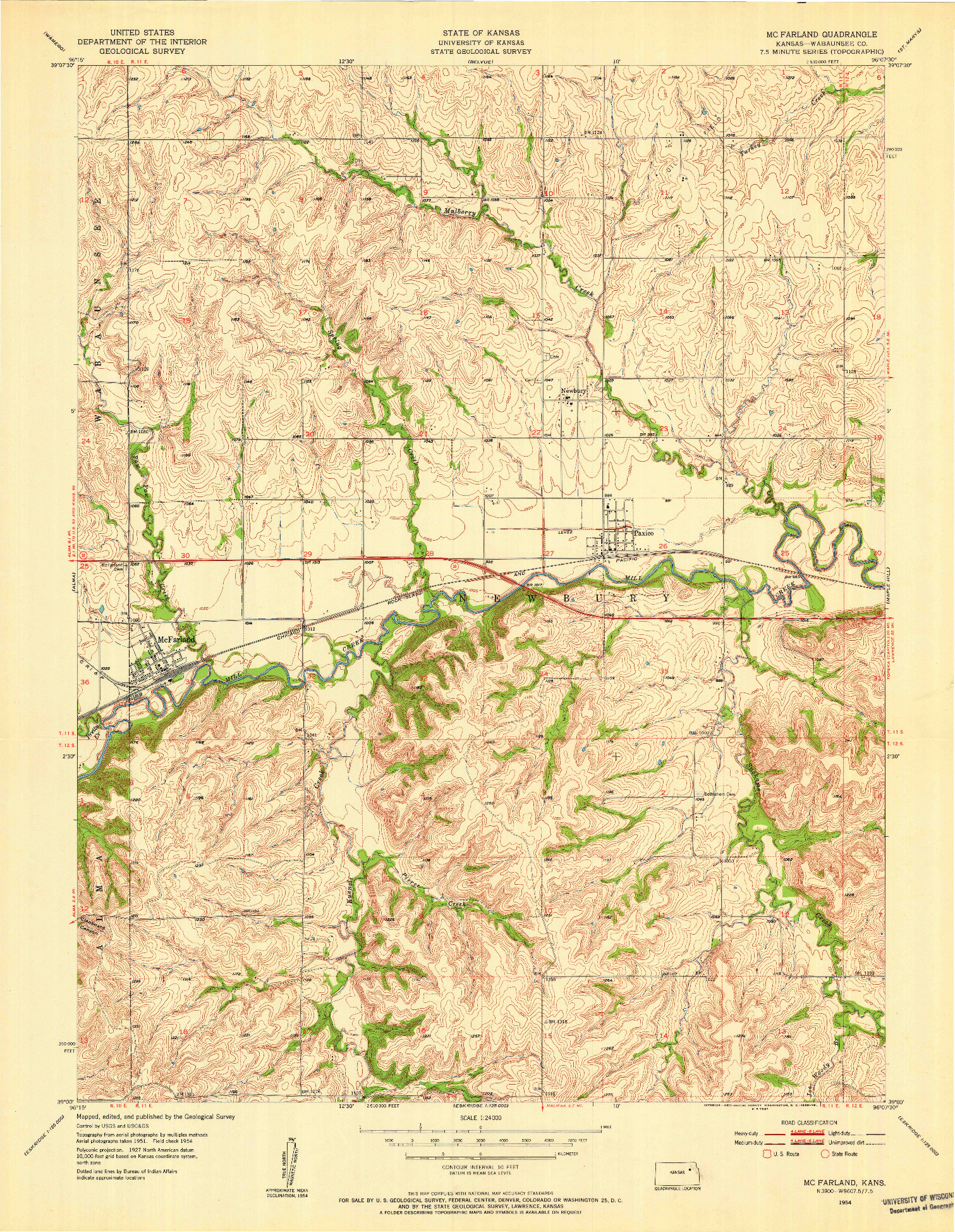 USGS 1:24000-SCALE QUADRANGLE FOR MC FARLAND, KS 1954