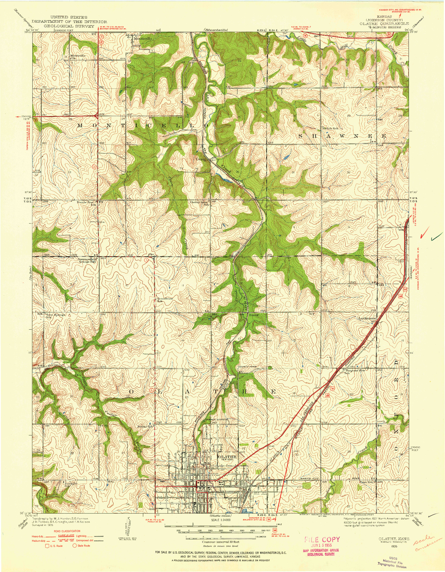 USGS 1:24000-SCALE QUADRANGLE FOR OLATHE, KS 1935