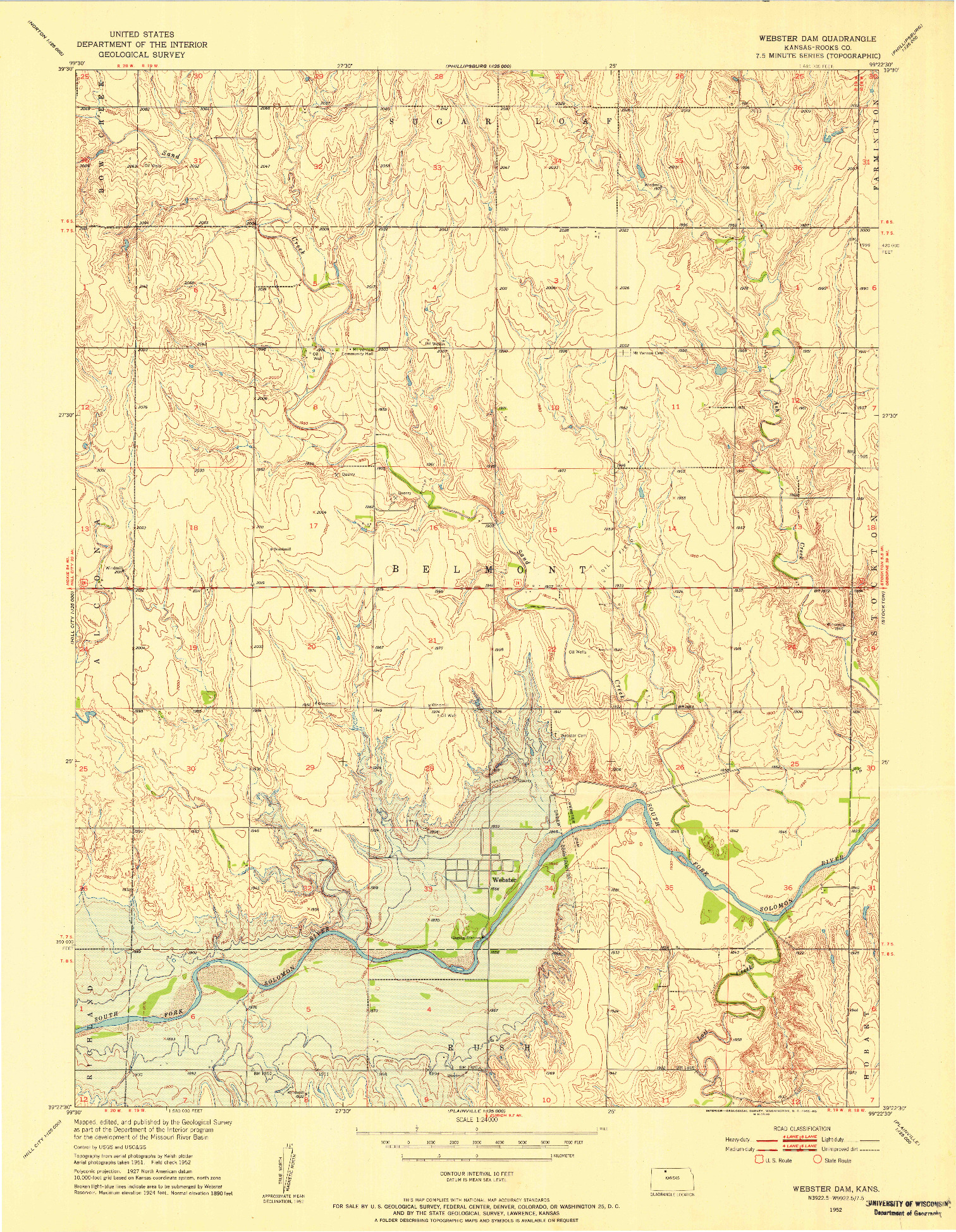 USGS 1:24000-SCALE QUADRANGLE FOR WEBSTER DAM, KS 1952