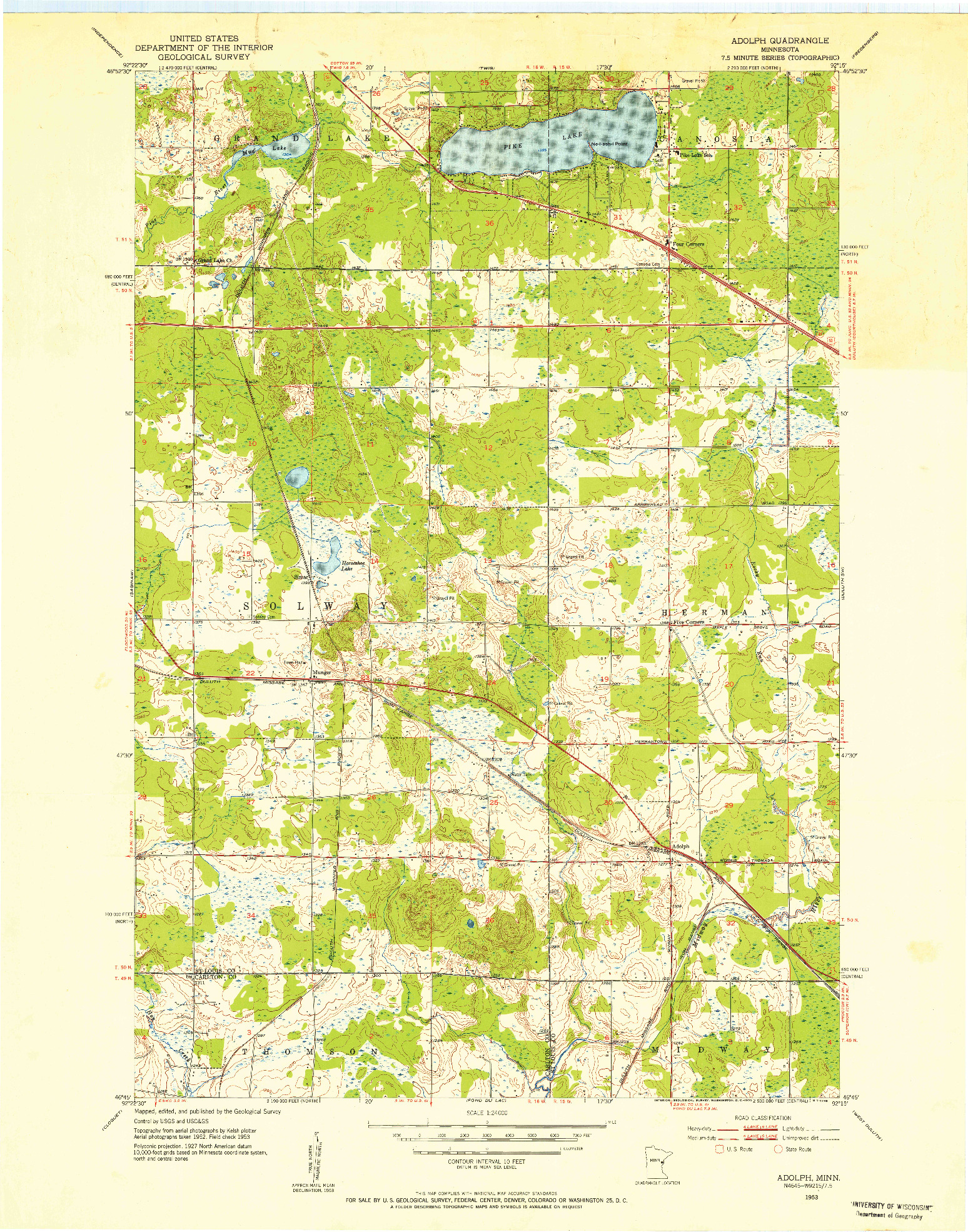 USGS 1:24000-SCALE QUADRANGLE FOR ADOLPH, MN 1953