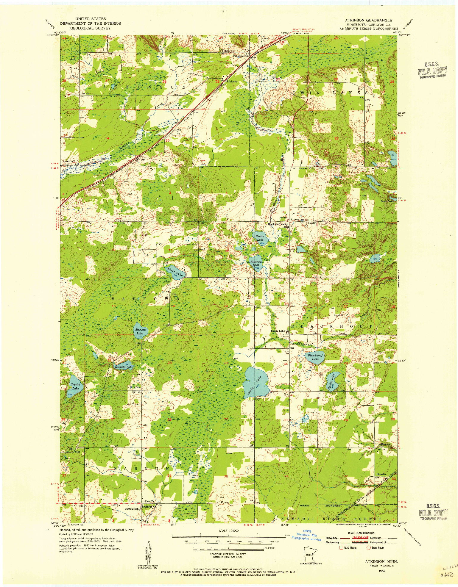 USGS 1:24000-SCALE QUADRANGLE FOR ATKINSON, MN 1954