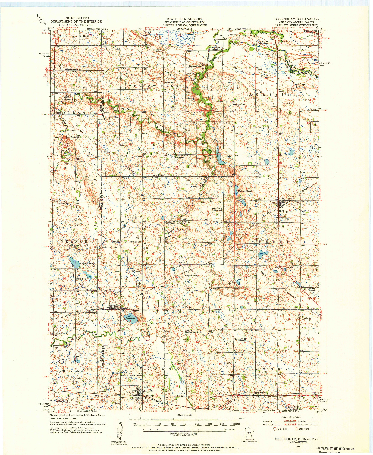 USGS 1:62500-SCALE QUADRANGLE FOR BELLINGHAM, MN 1953