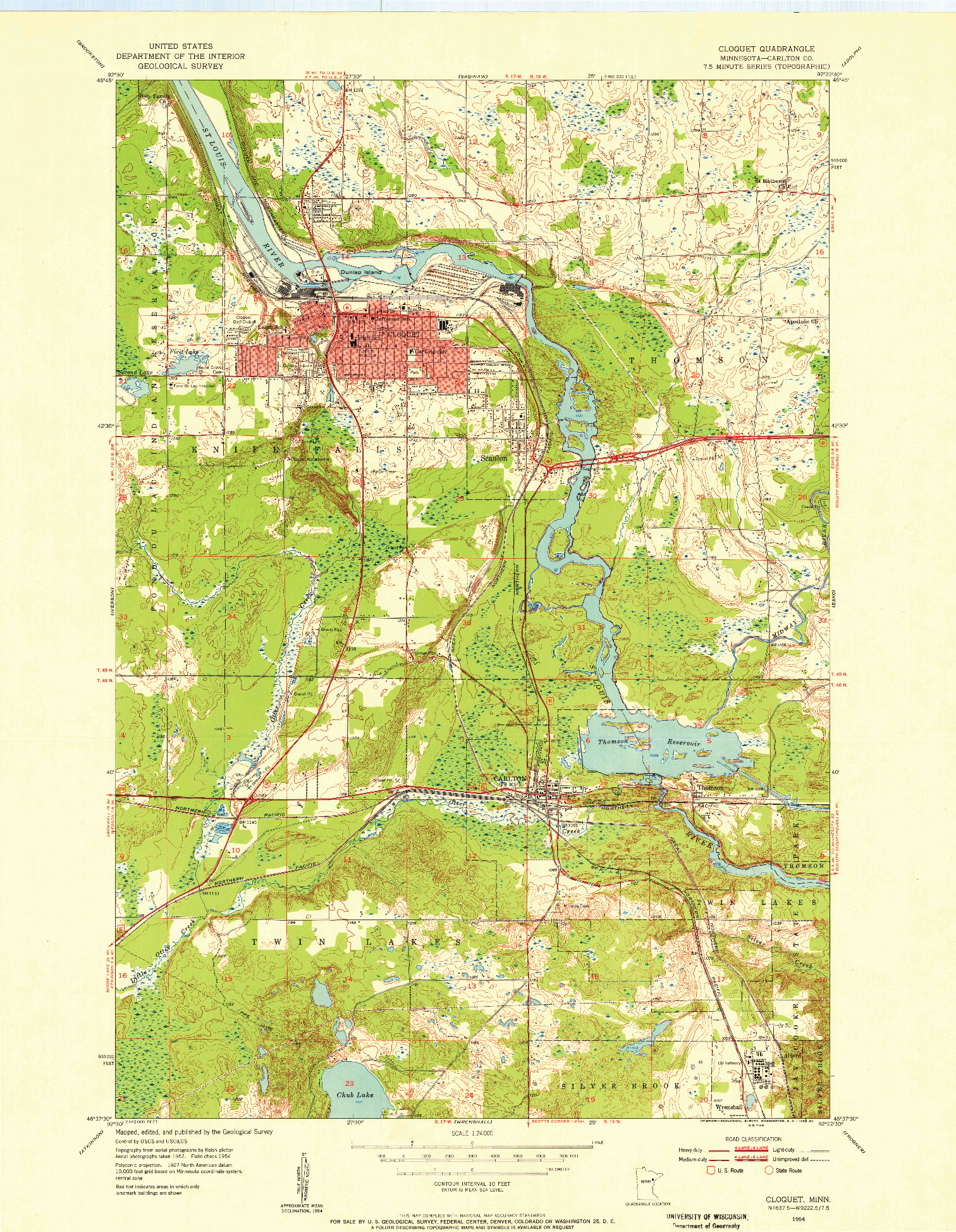 USGS 1:24000-SCALE QUADRANGLE FOR CLOQUET, MN 1954