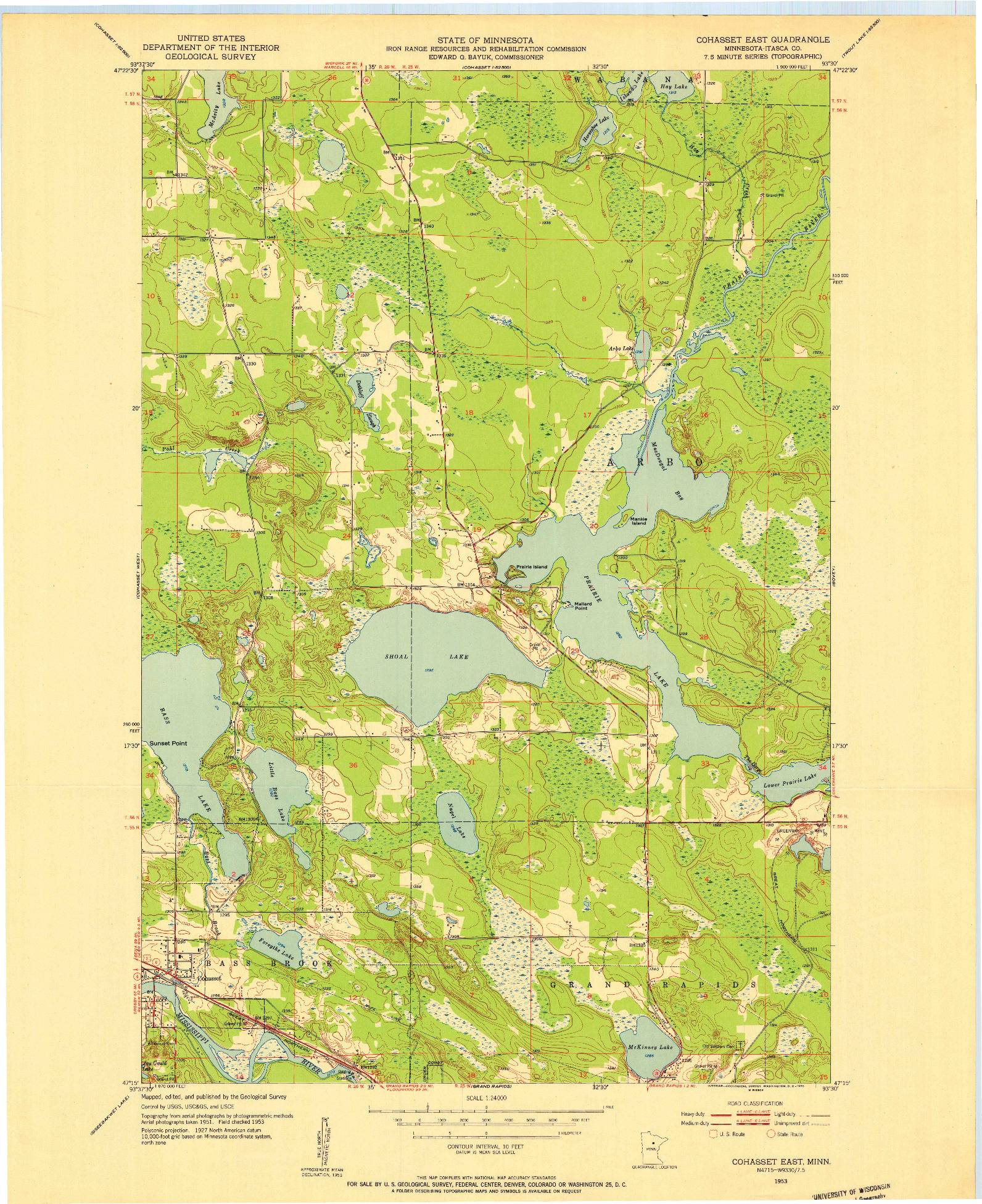 USGS 1:24000-SCALE QUADRANGLE FOR COHASSET EAST, MN 1953