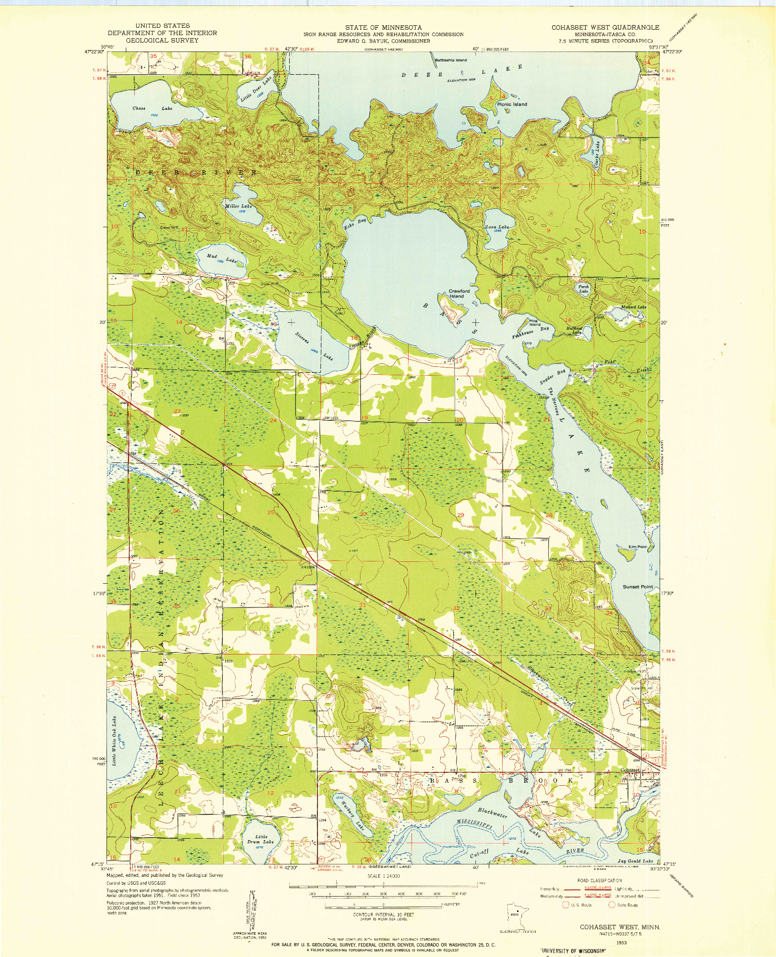 USGS 1:24000-SCALE QUADRANGLE FOR COHASSET WEST, MN 1953