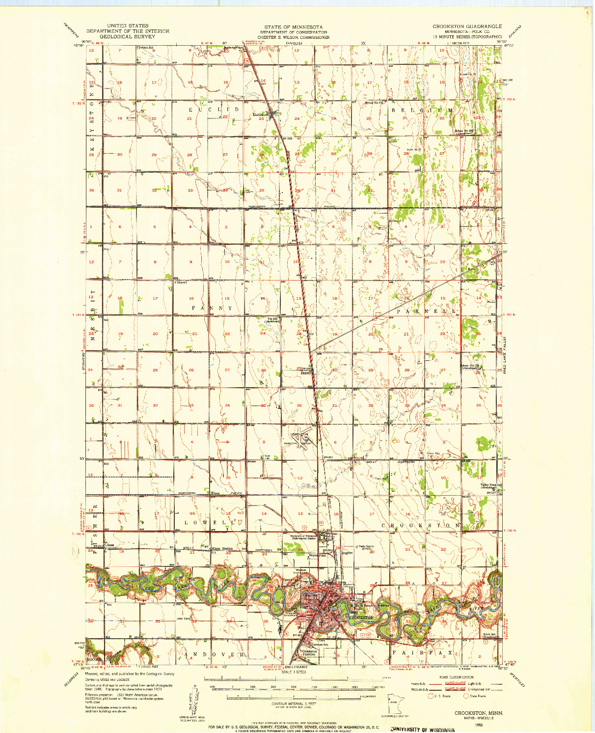 USGS 1:62500-SCALE QUADRANGLE FOR CROOKSTON, MN 1953