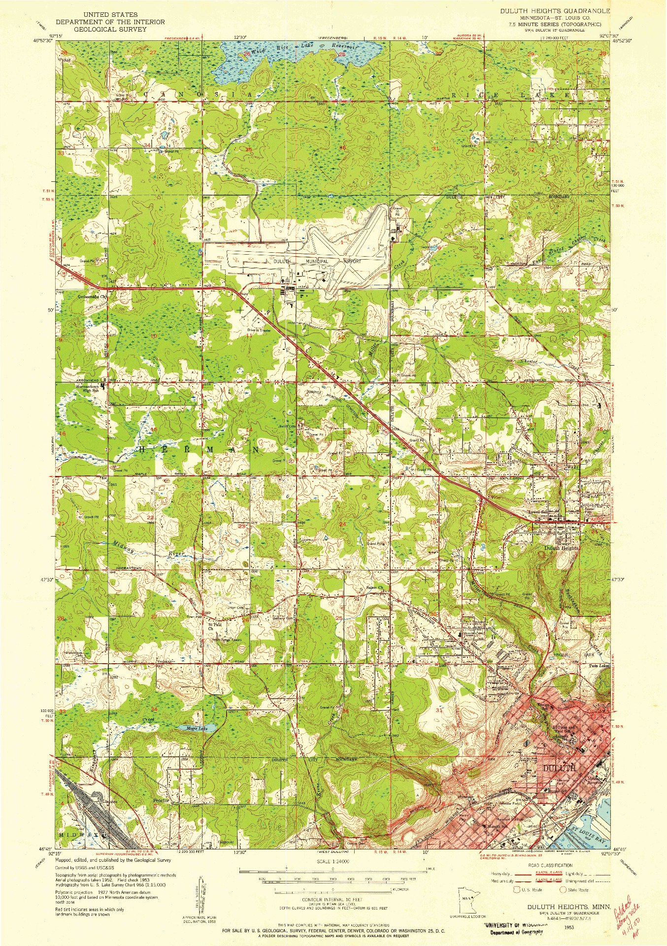 USGS 1:24000-SCALE QUADRANGLE FOR DULUTH HEIGHTS, MN 1953