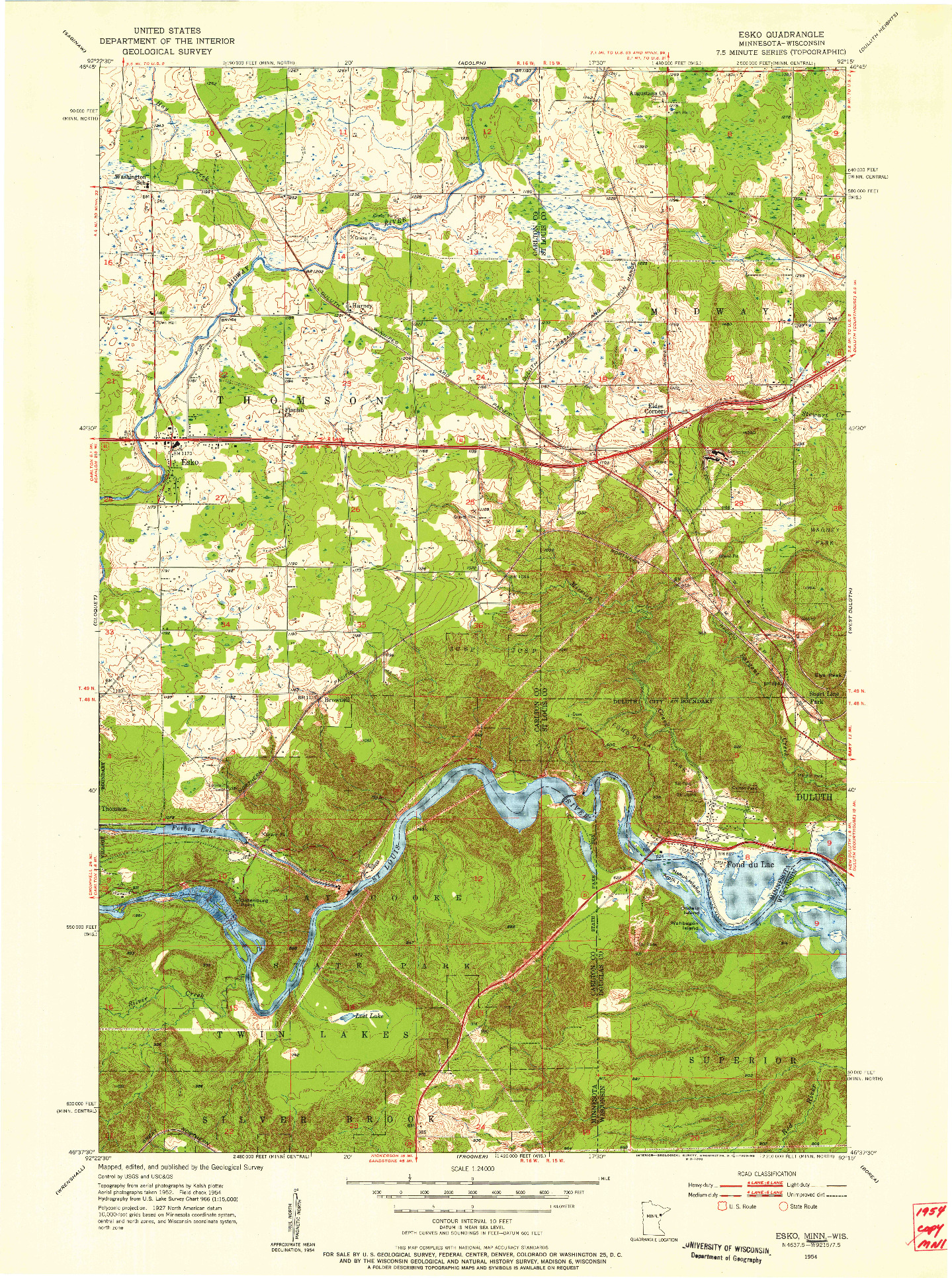USGS 1:24000-SCALE QUADRANGLE FOR ESKO, MN 1954