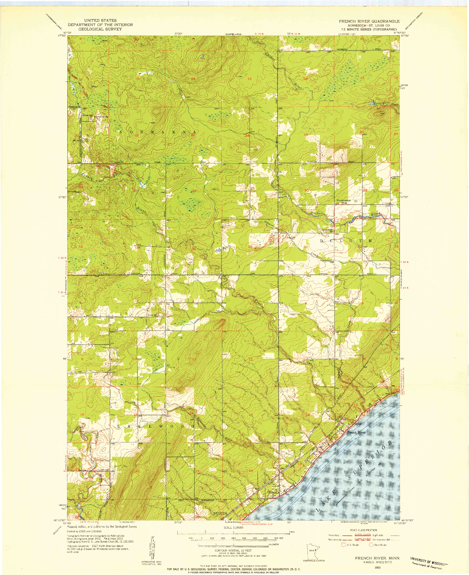 USGS 1:24000-SCALE QUADRANGLE FOR FRENCH RIVER, MN 1953