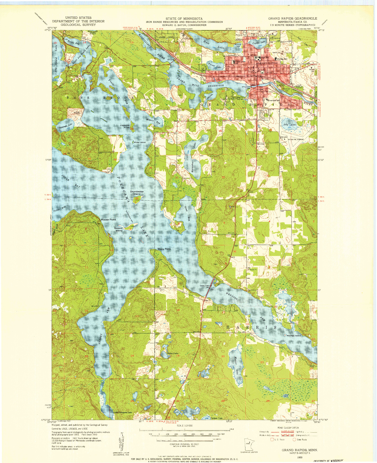 USGS 1:24000-SCALE QUADRANGLE FOR GRAND RAPIDS, MN 1953