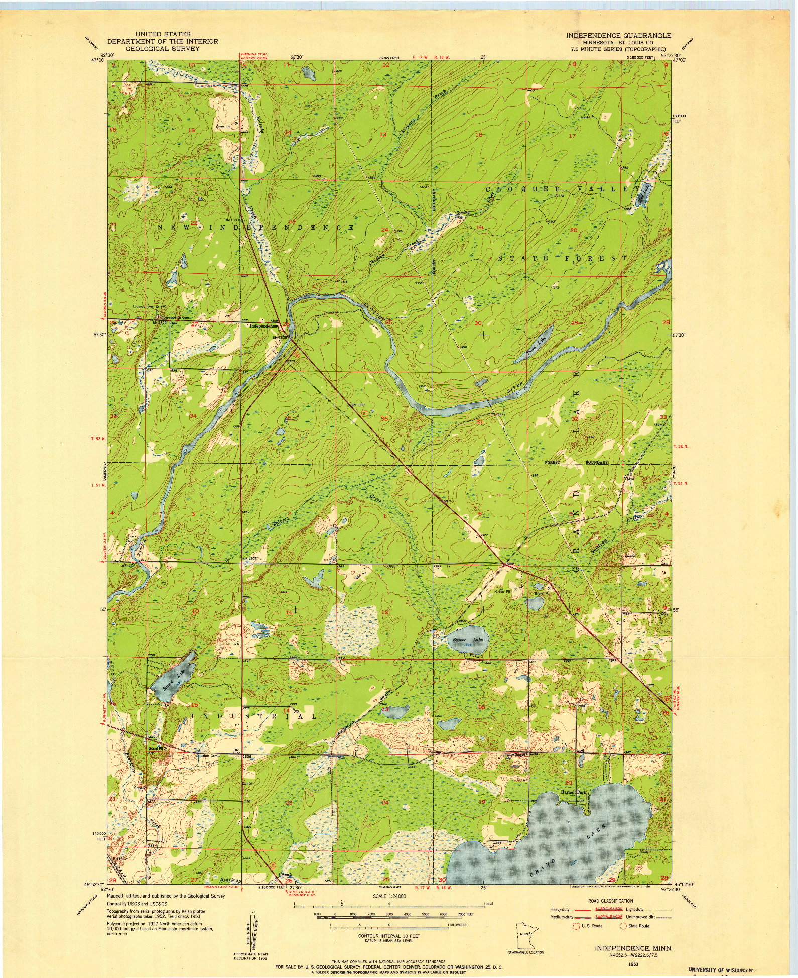 USGS 1:24000-SCALE QUADRANGLE FOR INDEPENDENCE, MN 1953