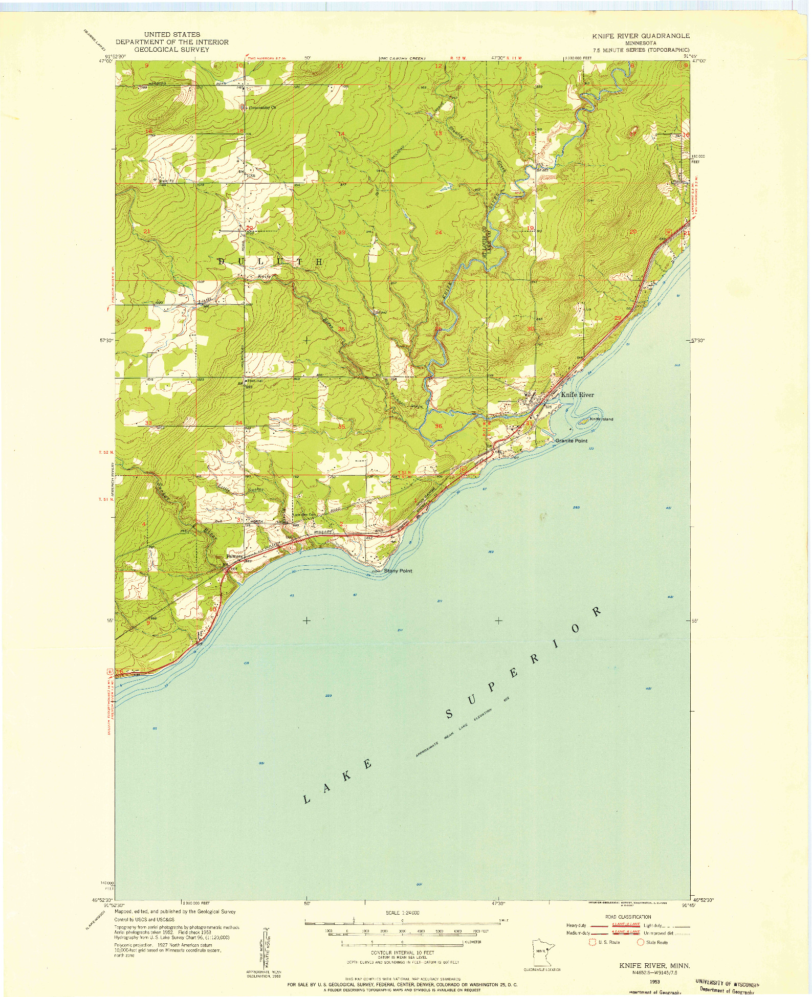 USGS 1:24000-SCALE QUADRANGLE FOR KNIFE RIVER, MN 1953