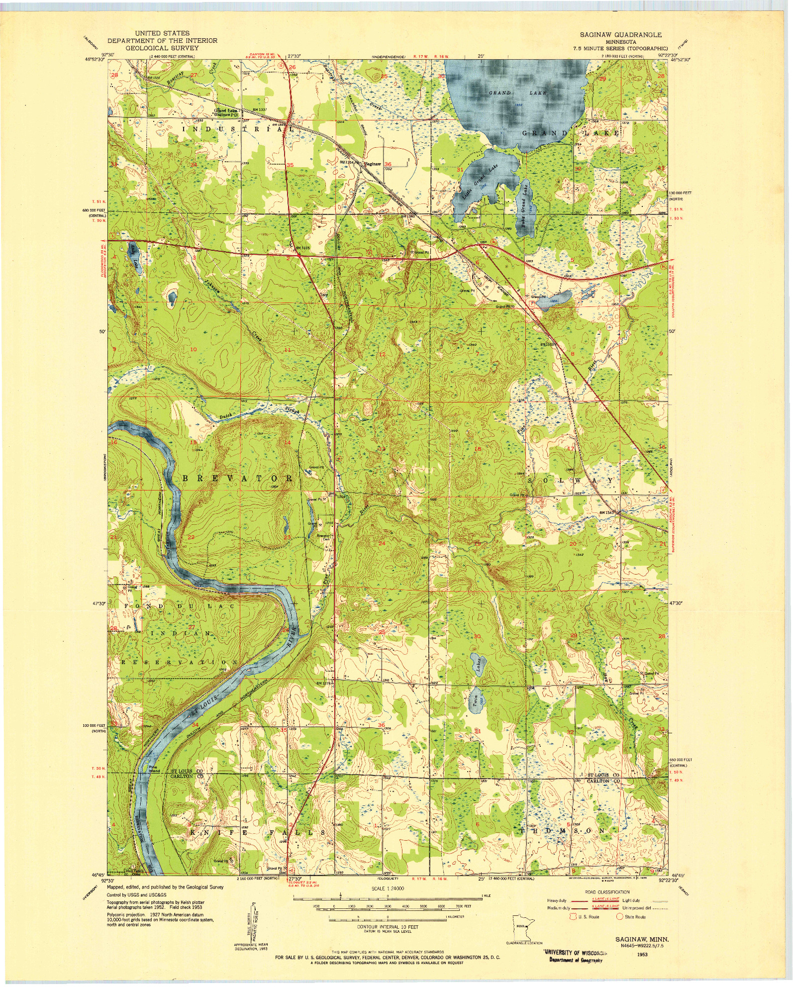 USGS 1:24000-SCALE QUADRANGLE FOR SAGINAW, MN 1953