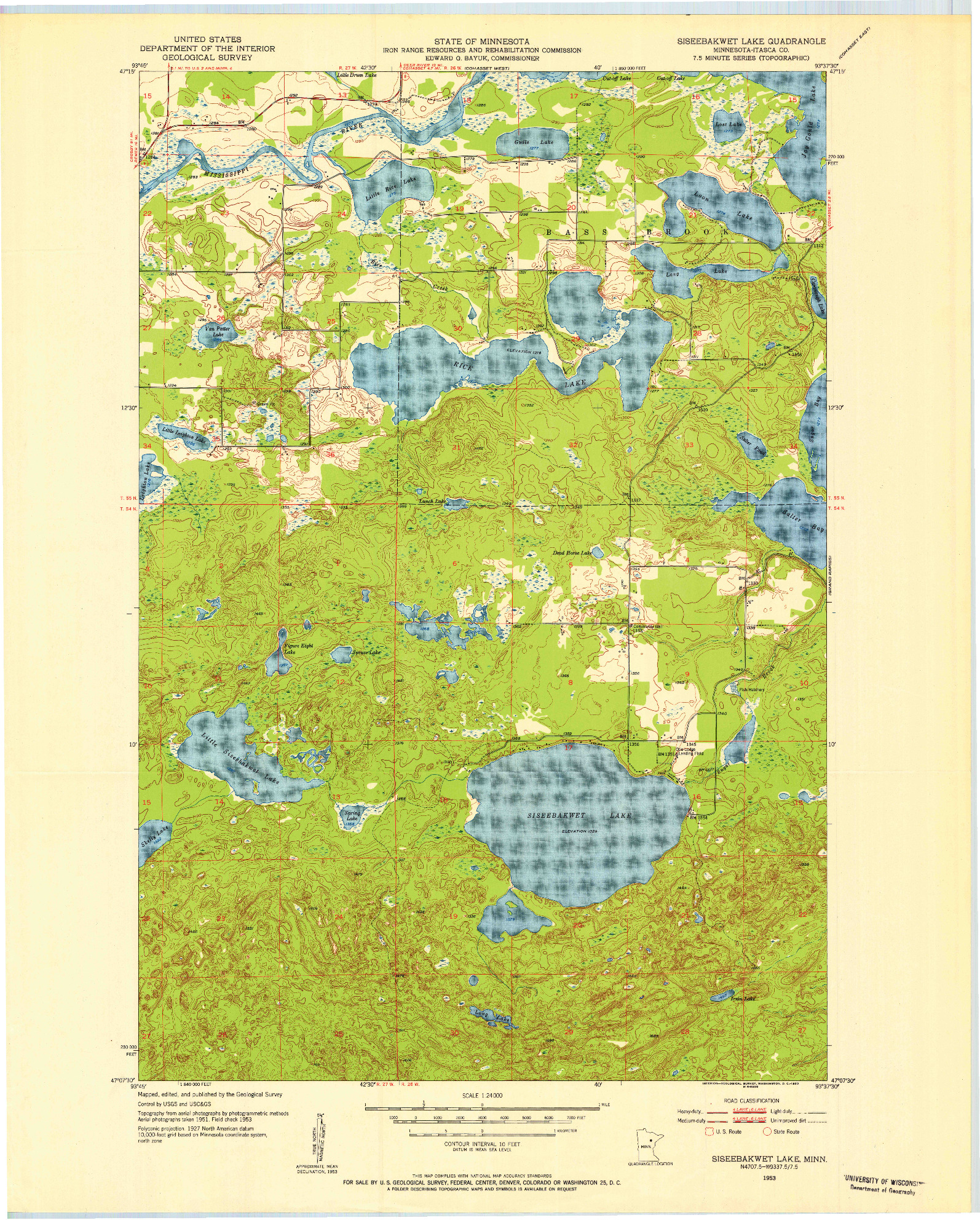 USGS 1:24000-SCALE QUADRANGLE FOR SISEEBAKWET LAKE, MN 1953